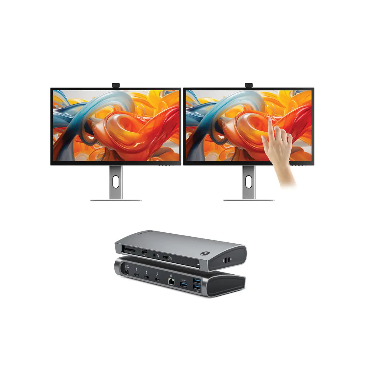 Clarity Pro Touch 27 UHD 4K Monitor with 65W PD, Webcam and Touchscreen (Pack of 2) + Thunderbolt 4 BLAZE Docking Station、mySite、fannypackpong