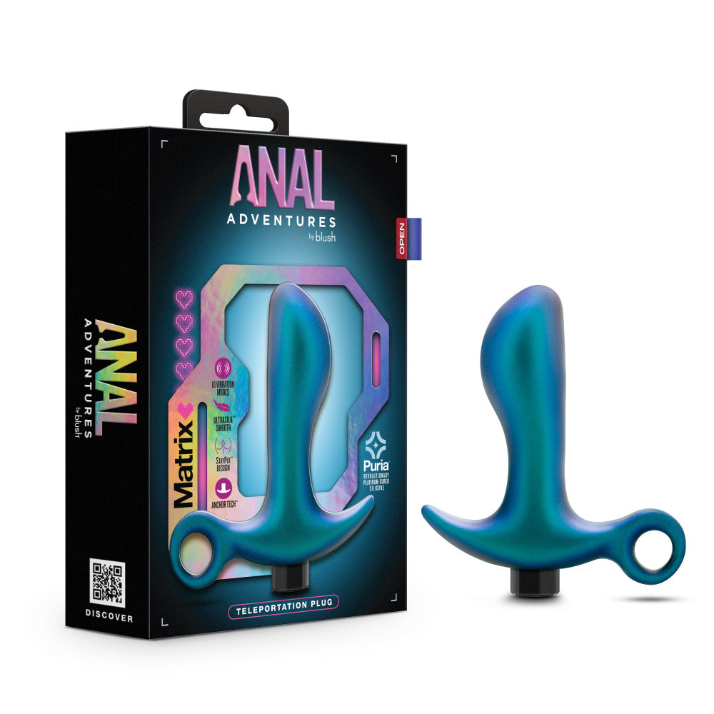 Anal Adventures Matrix By Blush® | Teleportation Plug: Curved For Prostate Massaging With Finger Loop in Lunar Blue | With Stayput™ Technology & AnchorTech™ Base、mySite、bottomscart