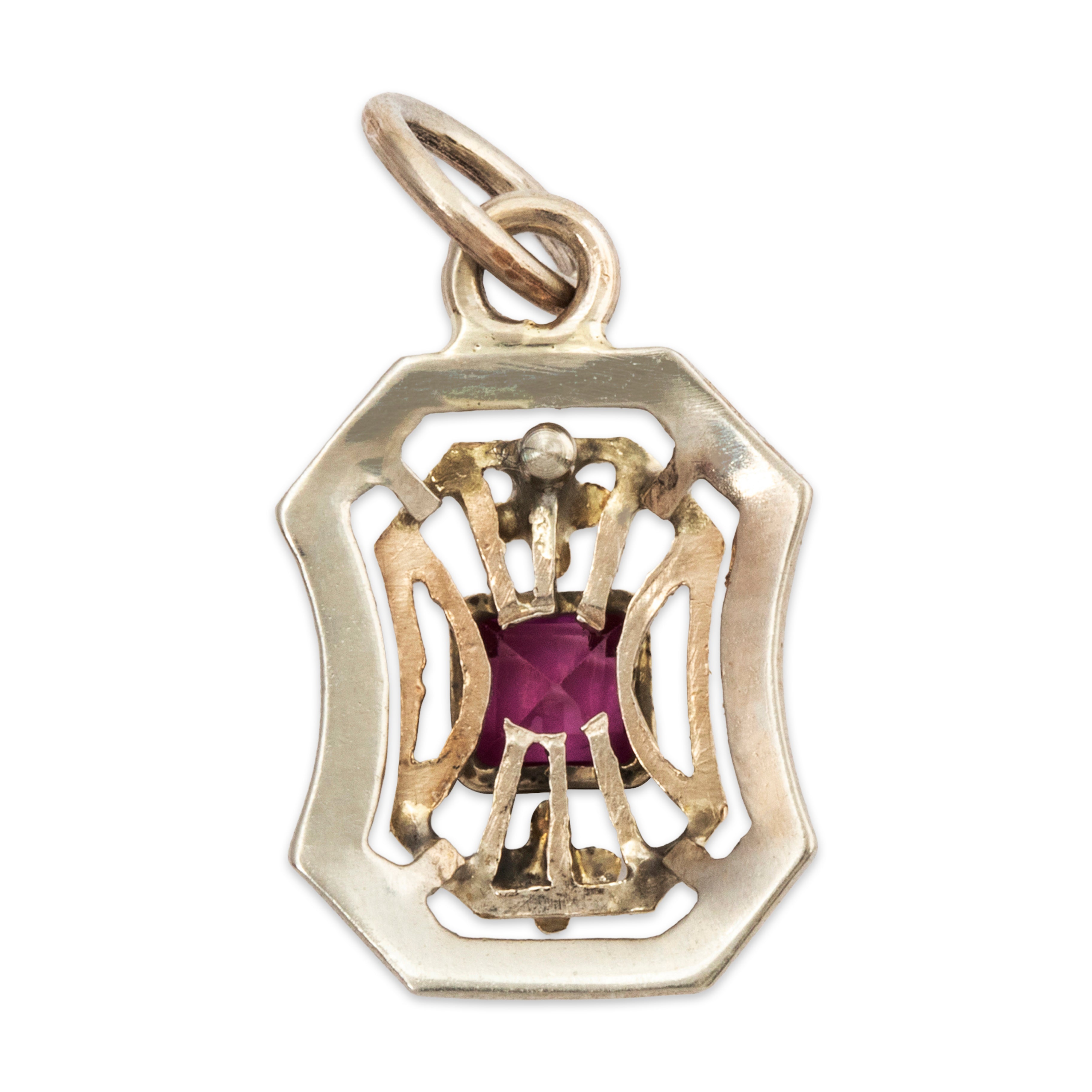 Antique 14k White Gold Synthetic Ruby Floral Charm Pendant、mySite、hinf8tx79