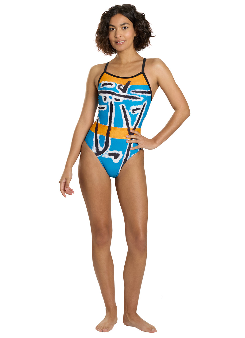 Sporti Senecio Splash Thin Strap One Piece Swimsuit (22-44)、mySite、noshort