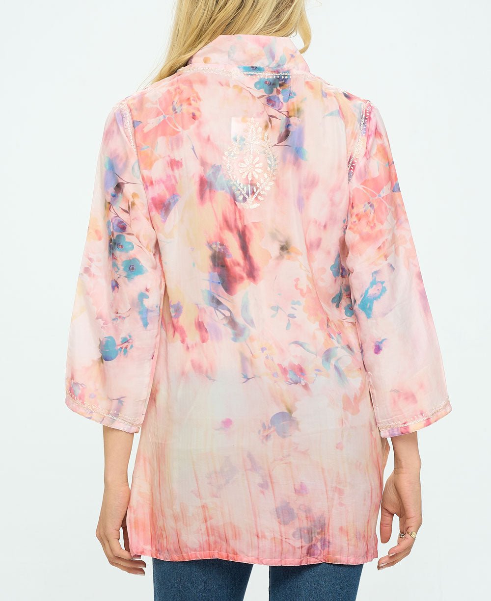 Embroidered Peach Tones V Neck Tunic Top、mySite、topwebapps