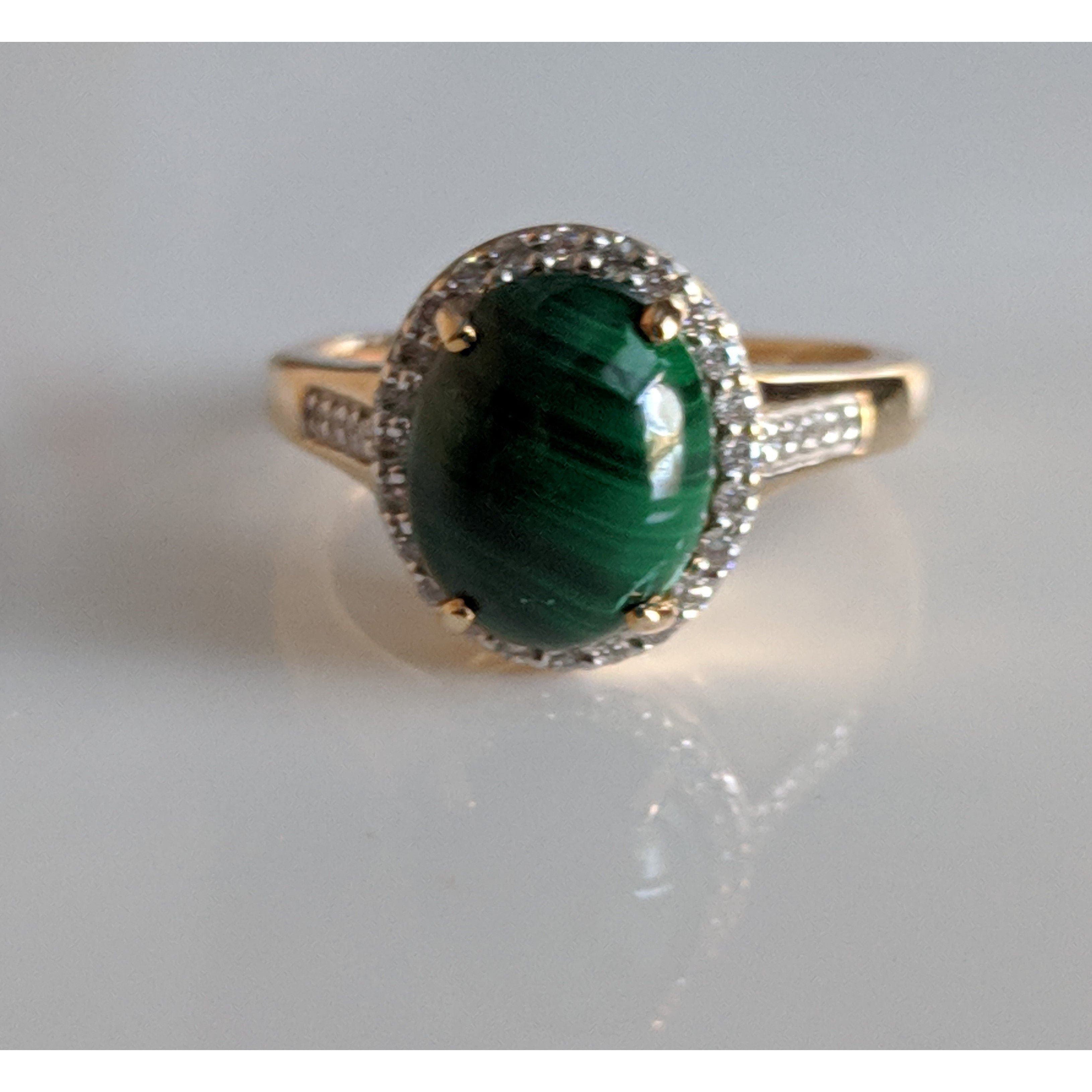 Malachite & Diamond Halo Ring in 10K Yellow Gold-Perfect and Affordable Engagement Ring!、mySite、g9winljtr