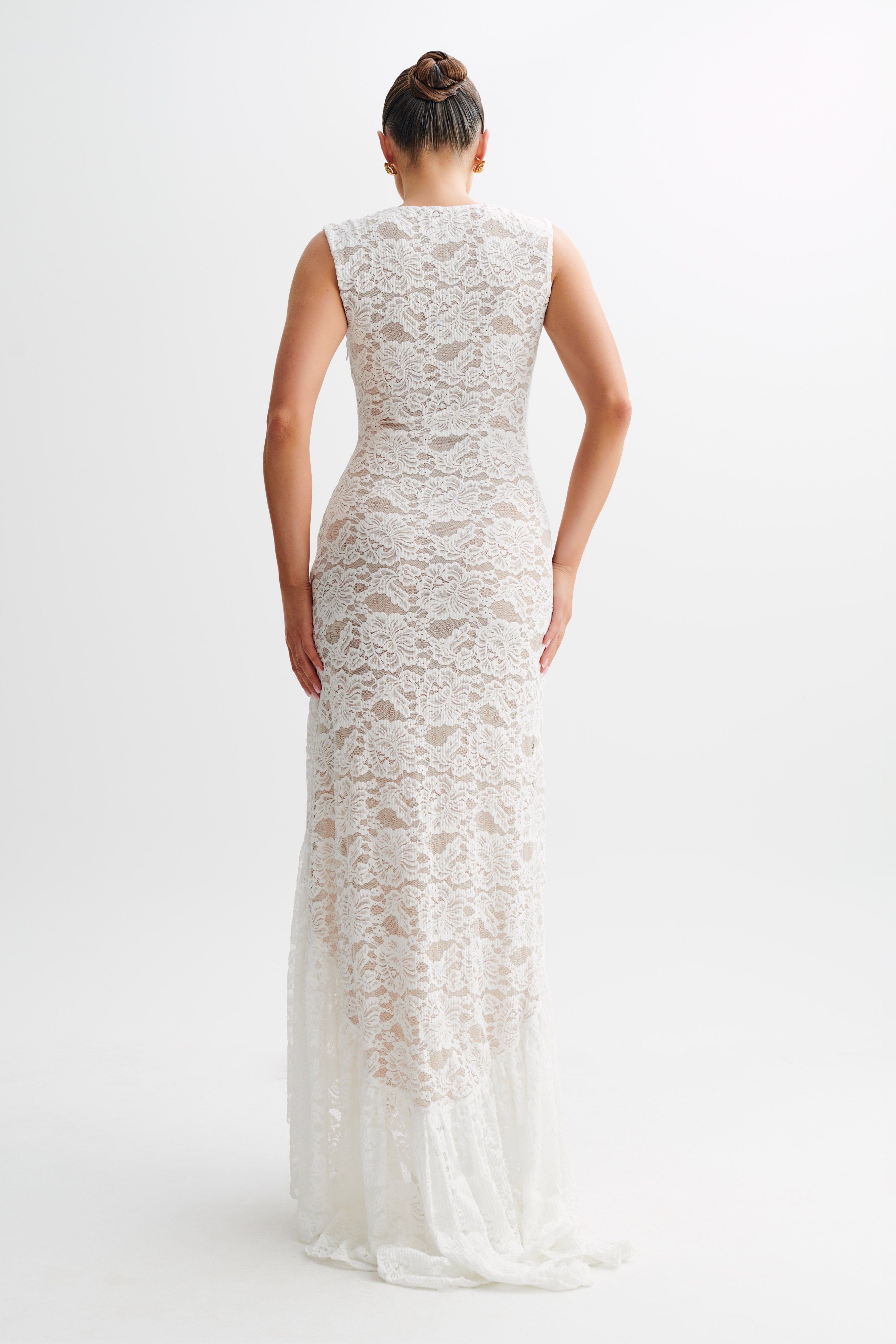 Elda Lace Plisse Maxi Dress - Ivory、mySite、solidvoid