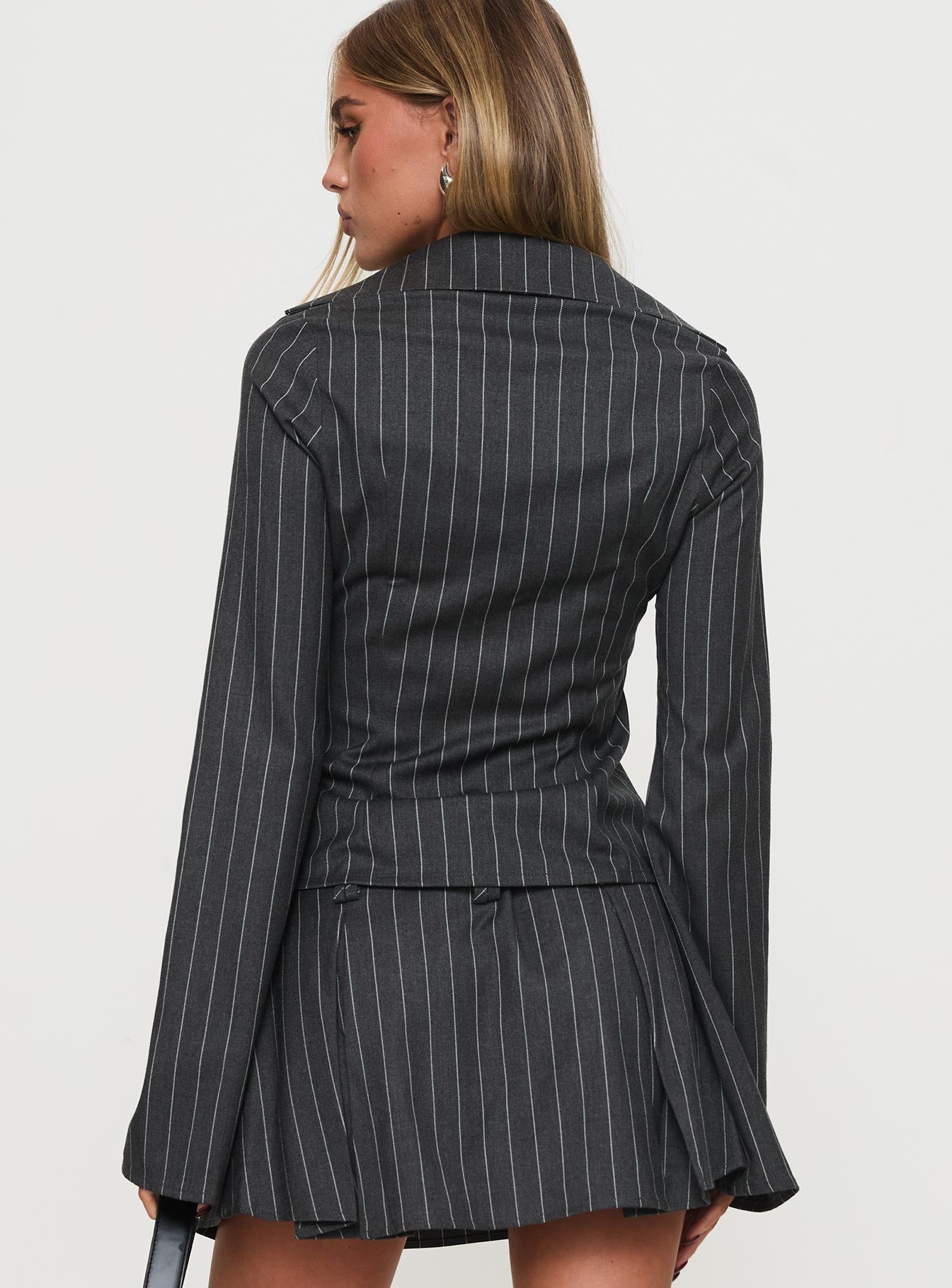 Saraya Long Sleeve Ring Top Grey Pinstripe、mySite、solidvoid