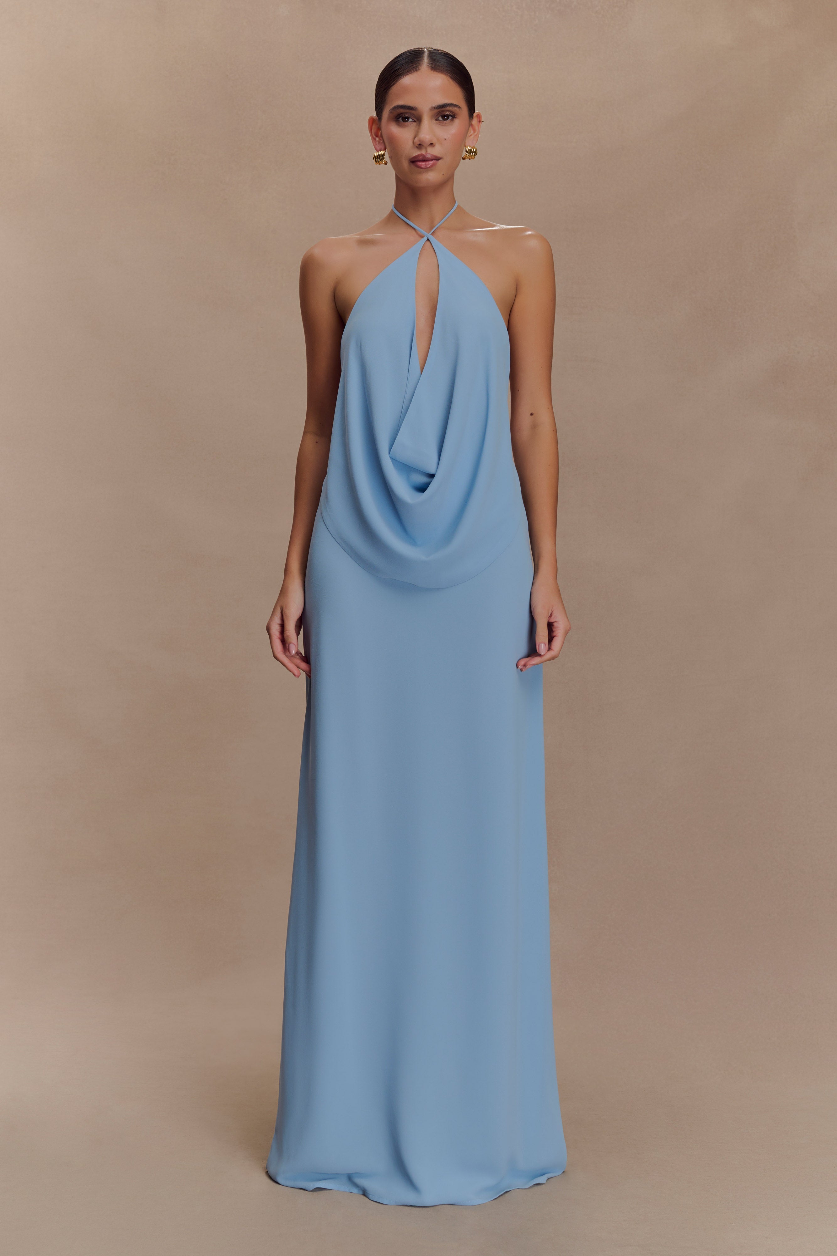 Katalina Chiffon Cowl Halter Top - Sky Blue、mySite、solidvoid