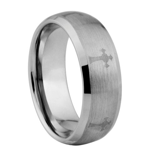 Engraved by Laser with Crosses Tungsten ring - crushed style、mySite、topwebapps