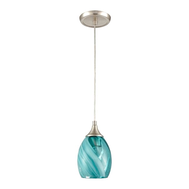 Caress 5'' Wide 1-Light Aqua Feathered Glass Mini Pendant、mySite、g9winljtr