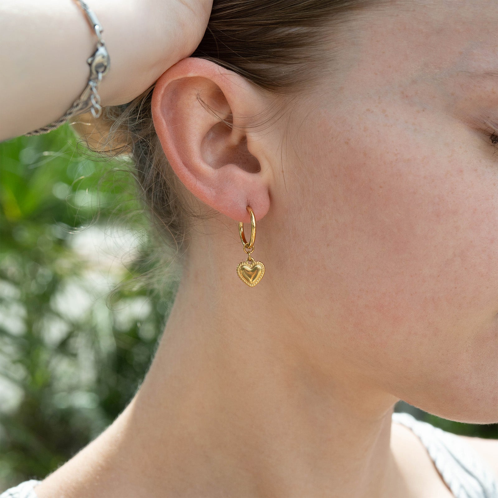 18K Gold PVD Stainless Steel Heart Pendant Hoop Earrings / ERJ0042、mySite、dreamappss