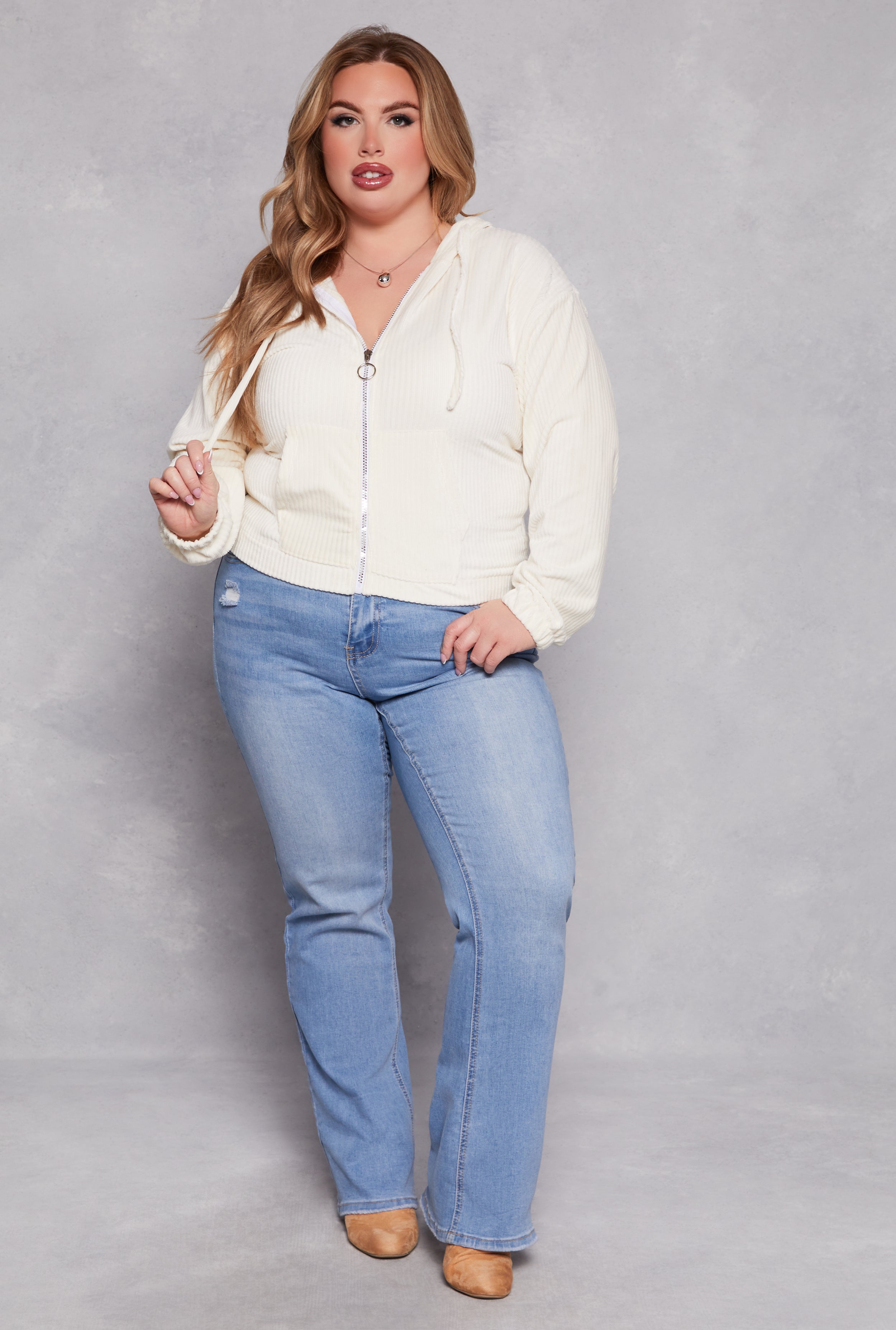 Plus Size Velour Zip Front Hoodie、mySite、camillekostekn