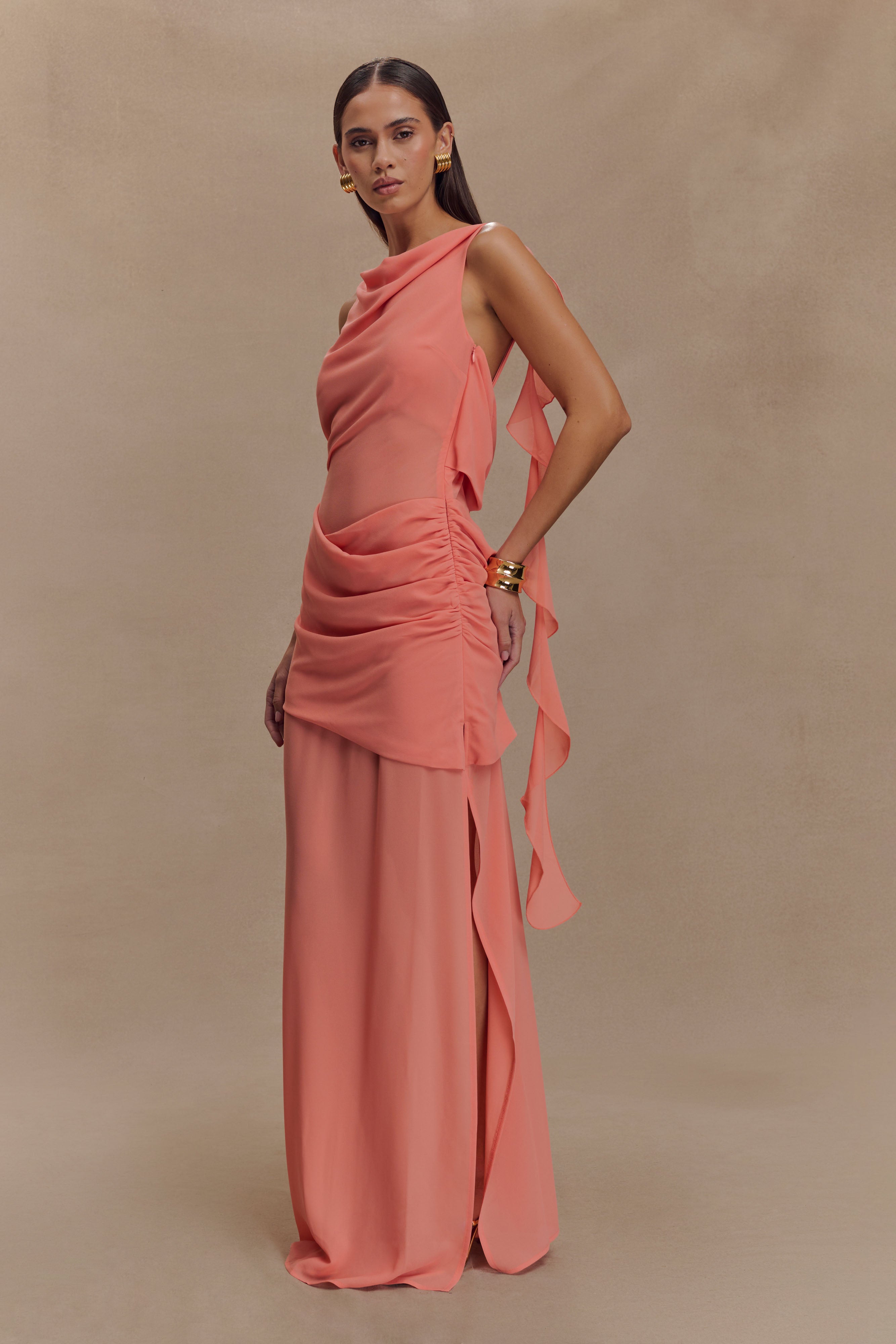 Daria Draped Chiffon Maxi Dress - Pastel Nectarine、mySite、solidvoid