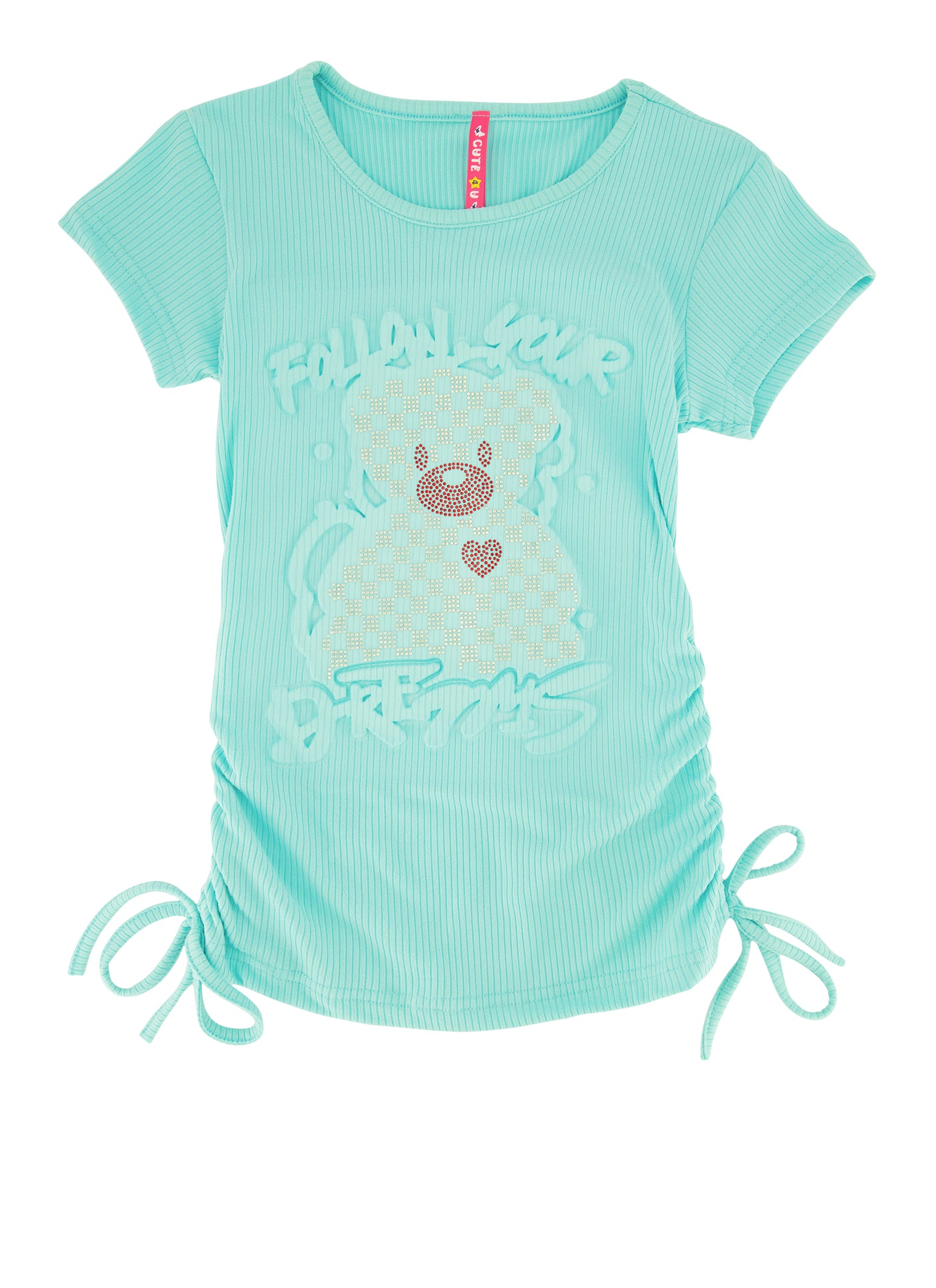 Girls Ribbed Follow Your Dreams 3D Rhinestone Graphic Tee、mySite、camillekostekn