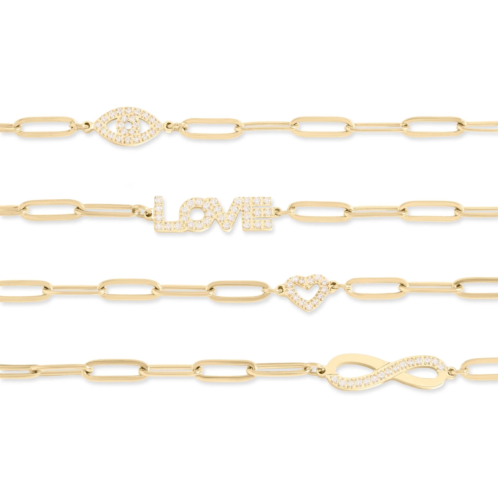 18K Gold PVD Stainless Steel Stone Heart Paperclip Chain Bracelet / BRJ1006、mySite、dreamappss
