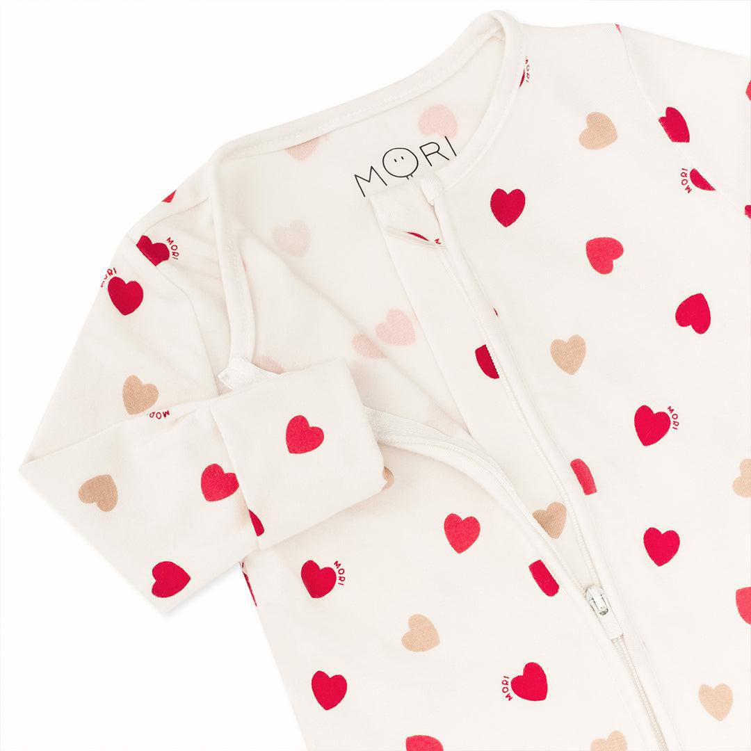  MORI Loveheart Two Way Zip-Up Sleepsuit - Hearts & Cream、mySite、merchandisen