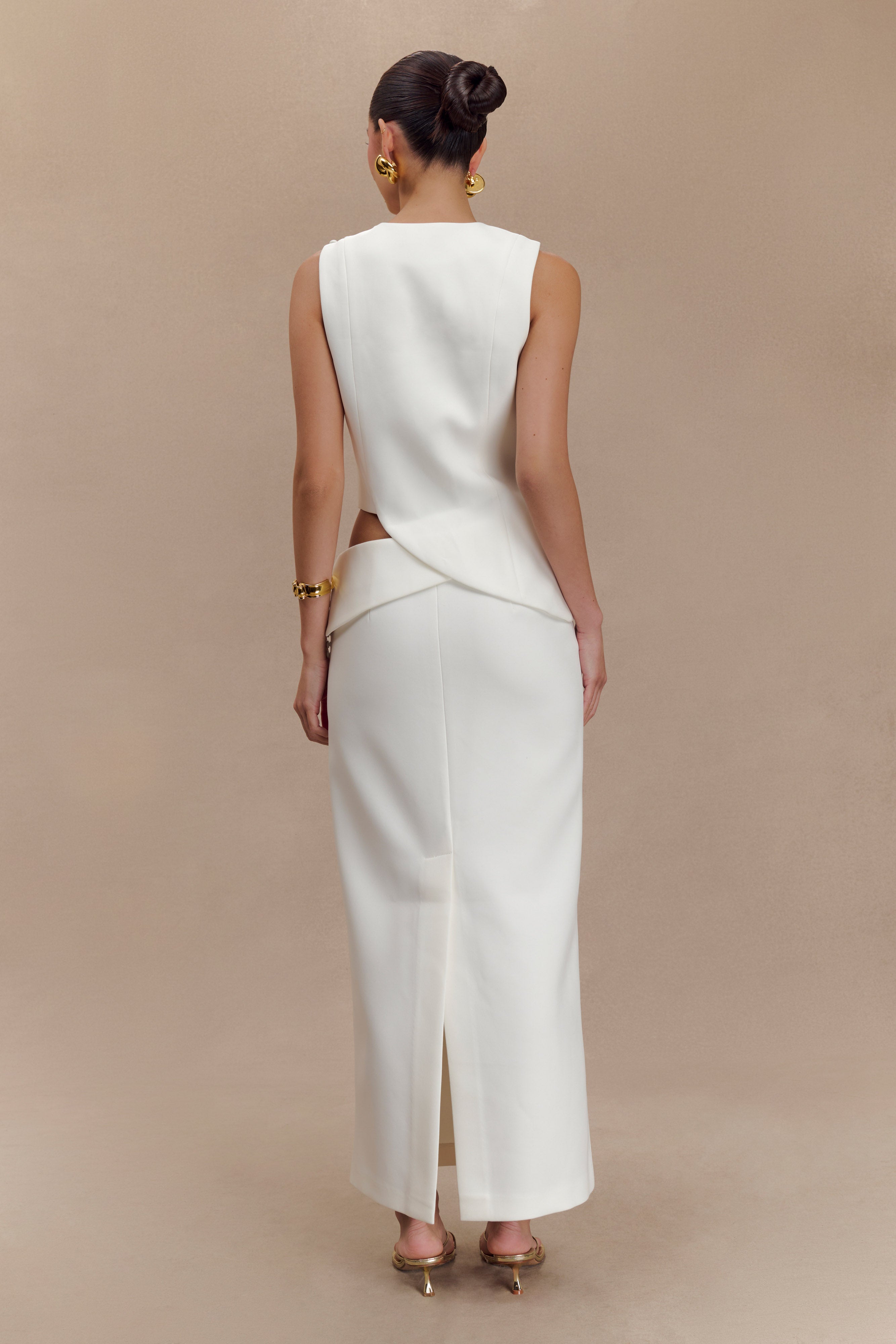 Astrid Asymmetric Sleeveless Suiting Top - White、mySite、solidvoid