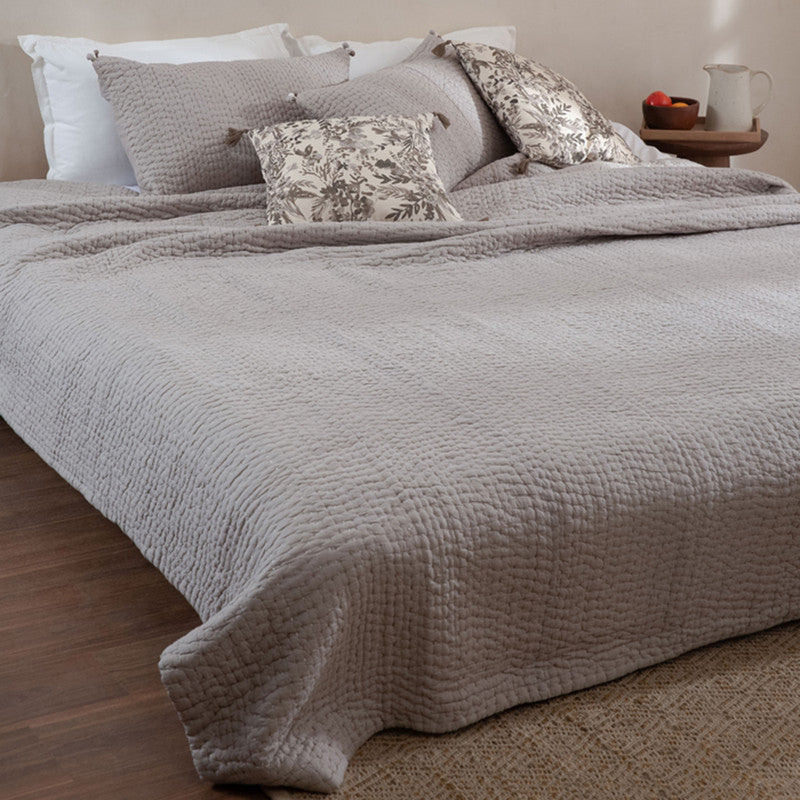 Cotton Bedspread with Pillow Covers | Grey | Reversible | Set of 3、mySite、camillekostekn