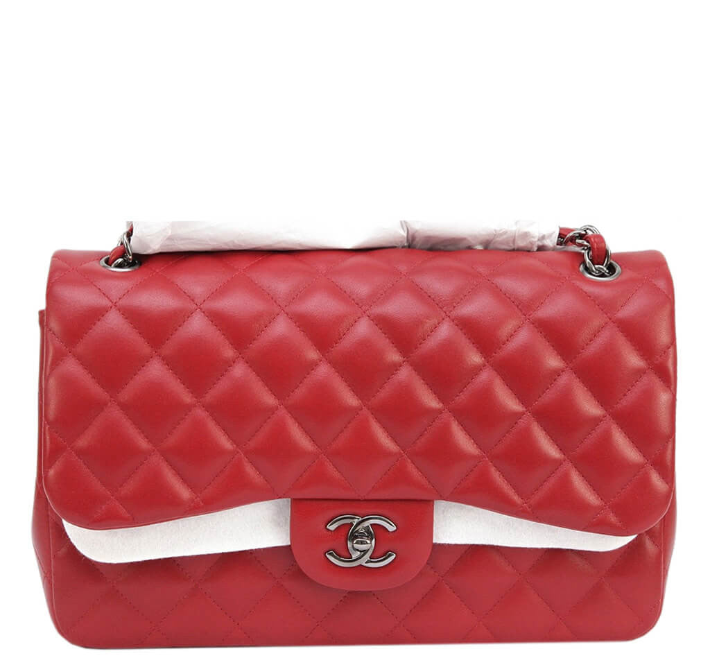 Chanel Jumbo Double Flap Bag Red Ruthenium Hardware、mySite、garminoutage.com