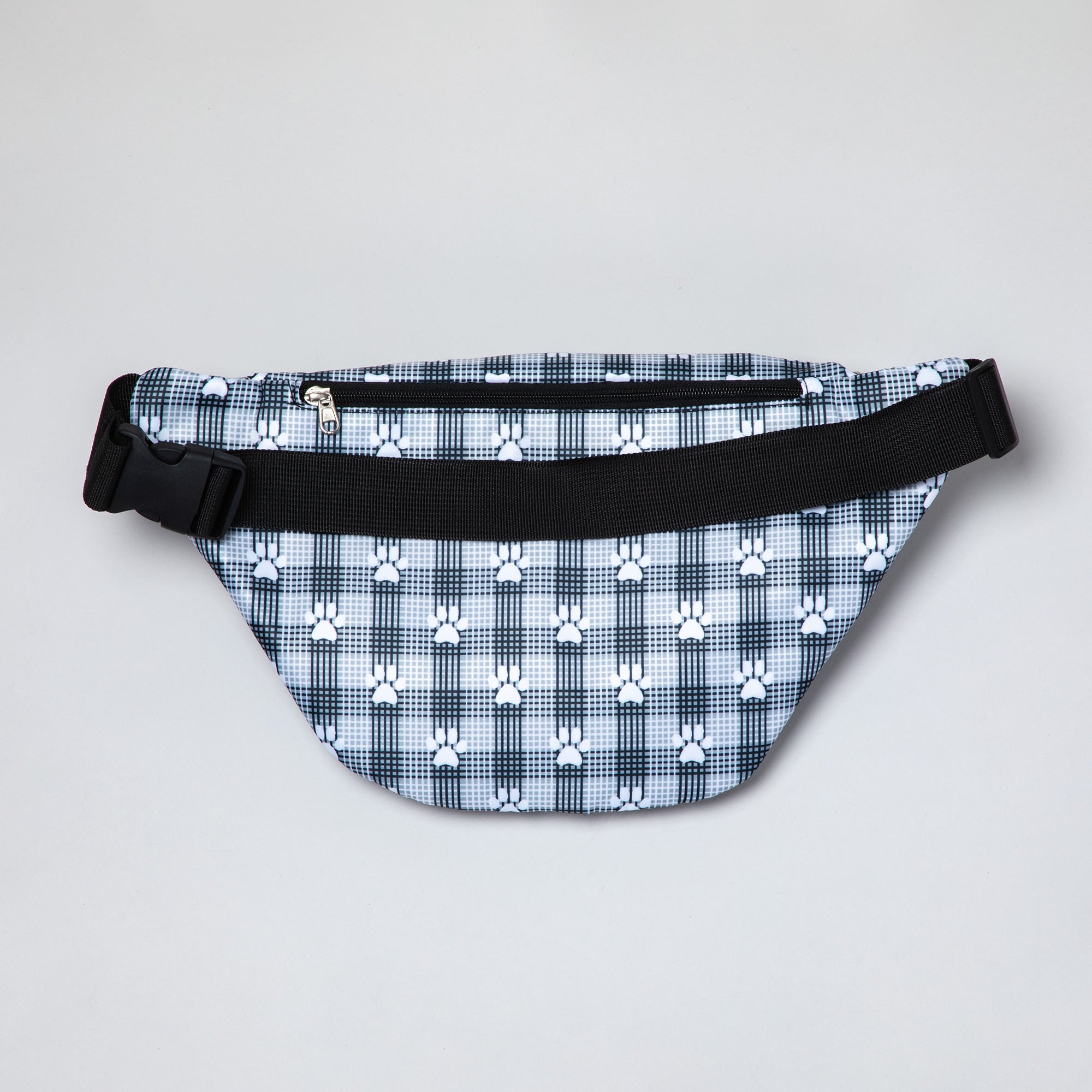 Plaid Paw Print Large Fanny Pack with 3 Zippered Pockets、mySite、camillekostekn