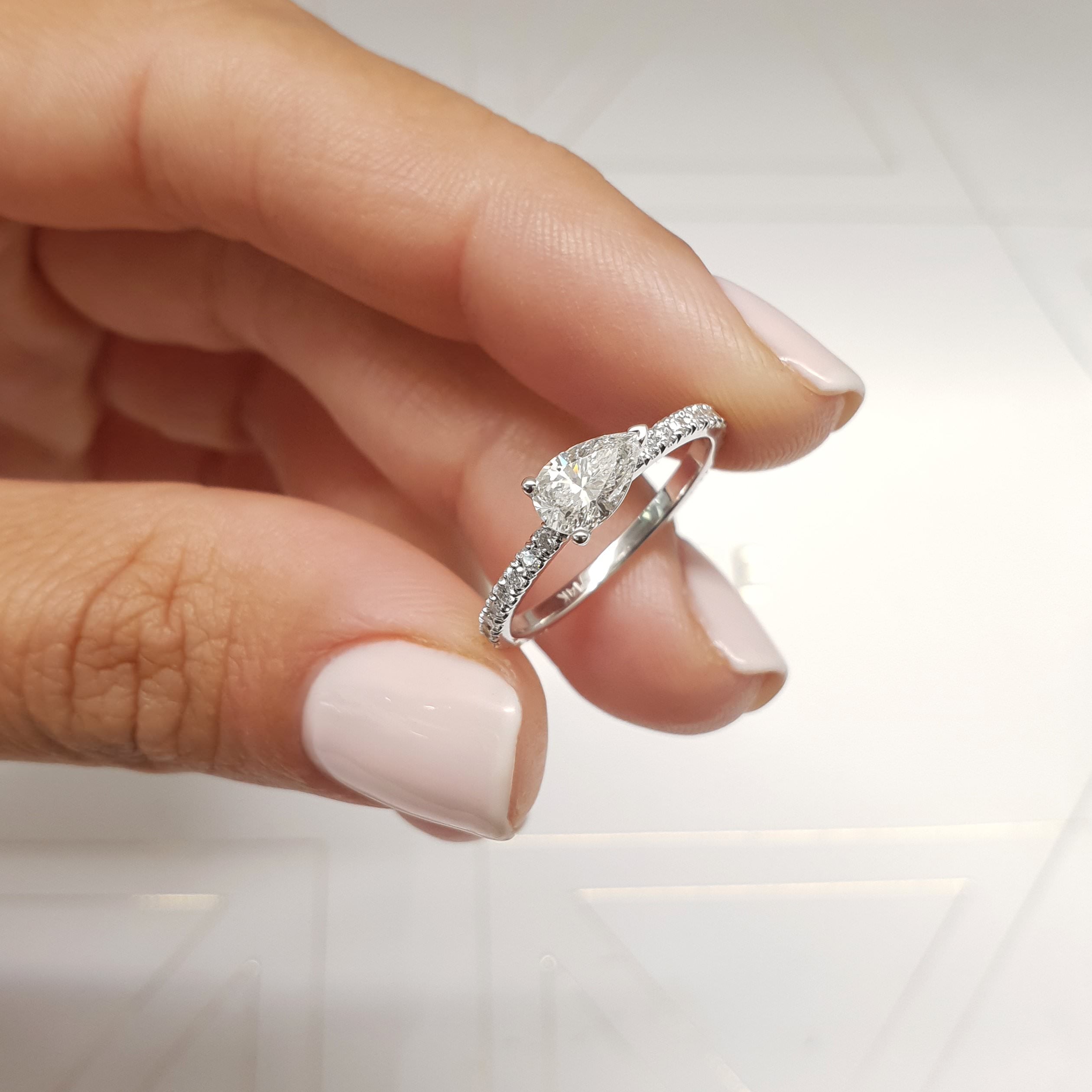 Chloe Pear Lab Grown Stacking Ring (0.75 Carat) -14K White Gold、mySite、hinf8tx79