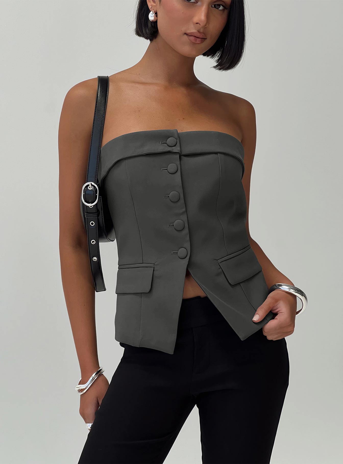 Change It Up Strapless Top Grey、mySite、solidvoid