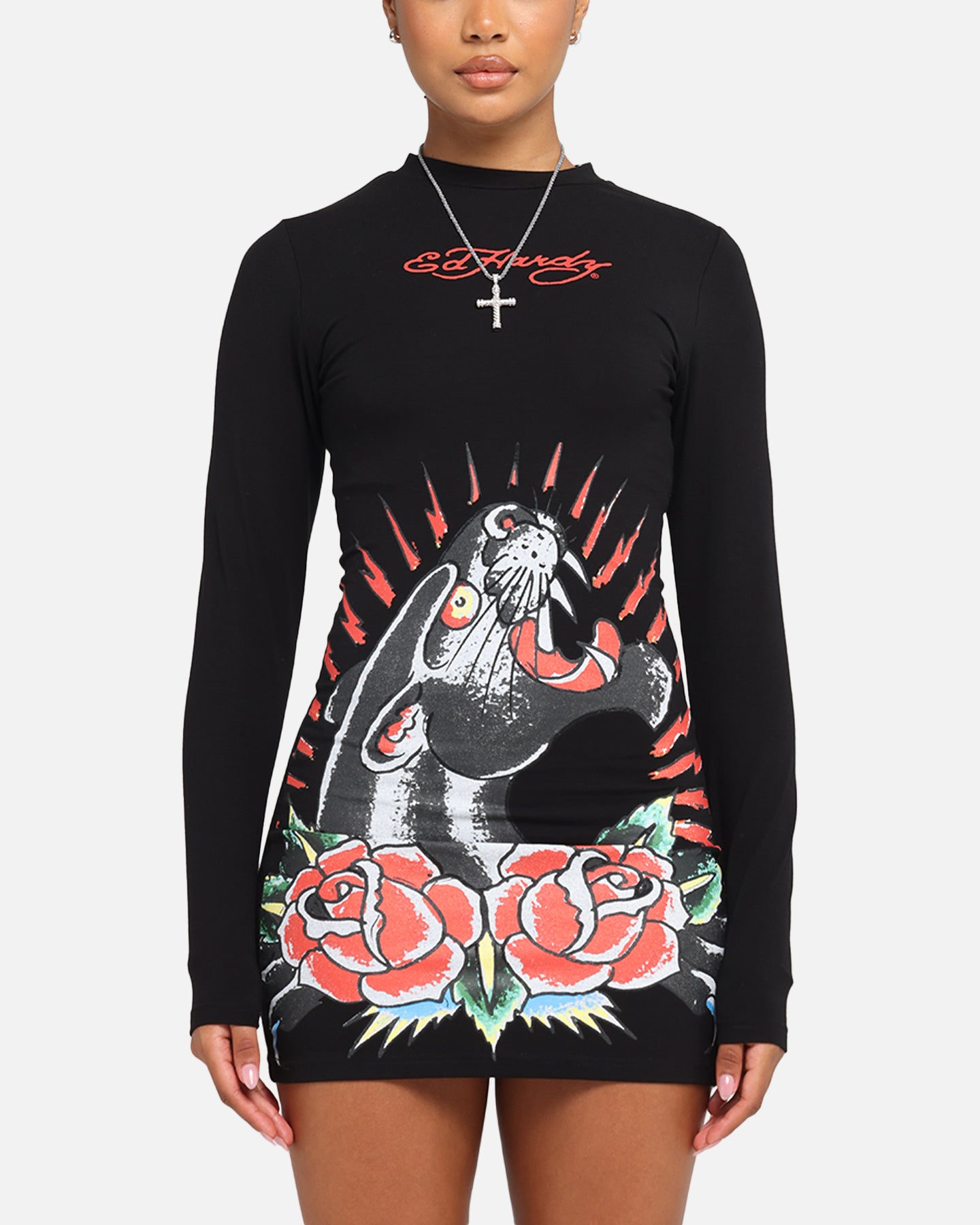 Ed Hardy Women's Panther Long Sleeve Dress Black、mySite、zt4zffjzw
