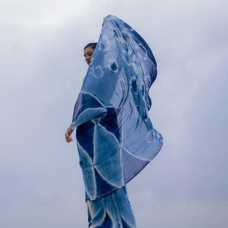 Chanderi Saree | Handblock Print | Blue、mySite、camillekostekn