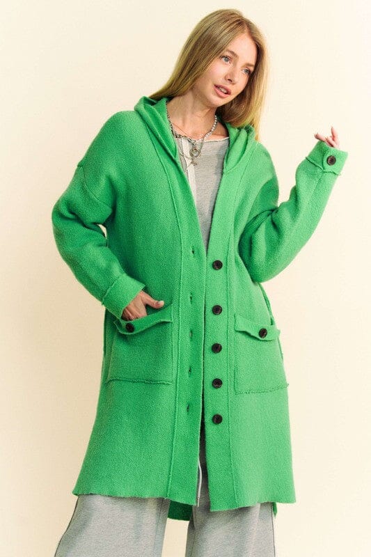 Davi & Dani Side Slit Button Up Hooded Cardigan、mySite、camillekostekn