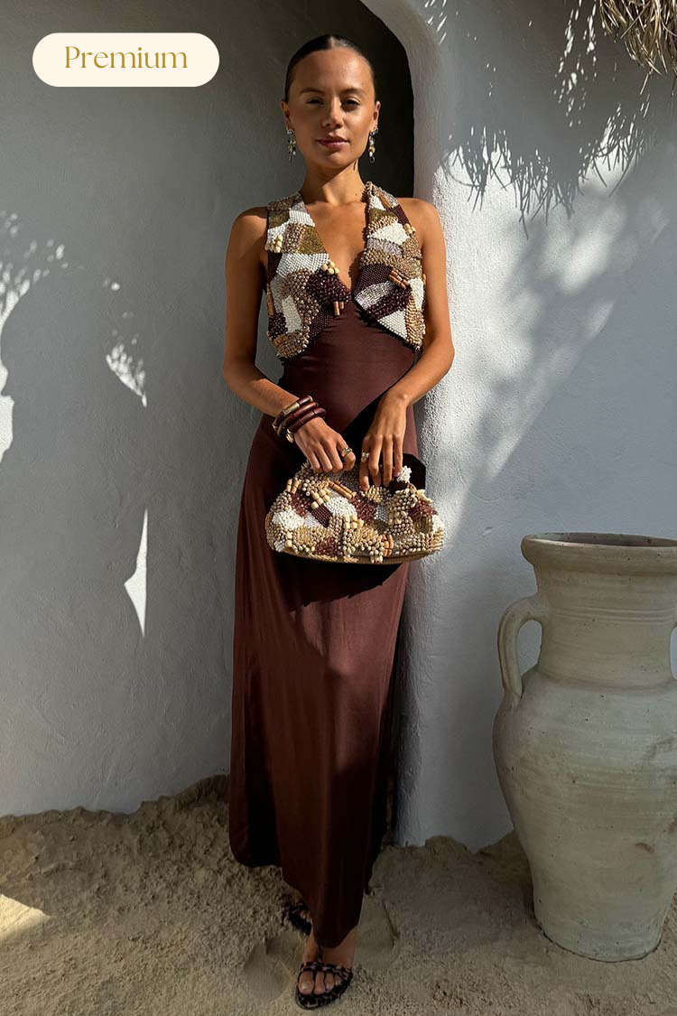 Chocolate Beaded Allegra Dress、mySite、solidvoid