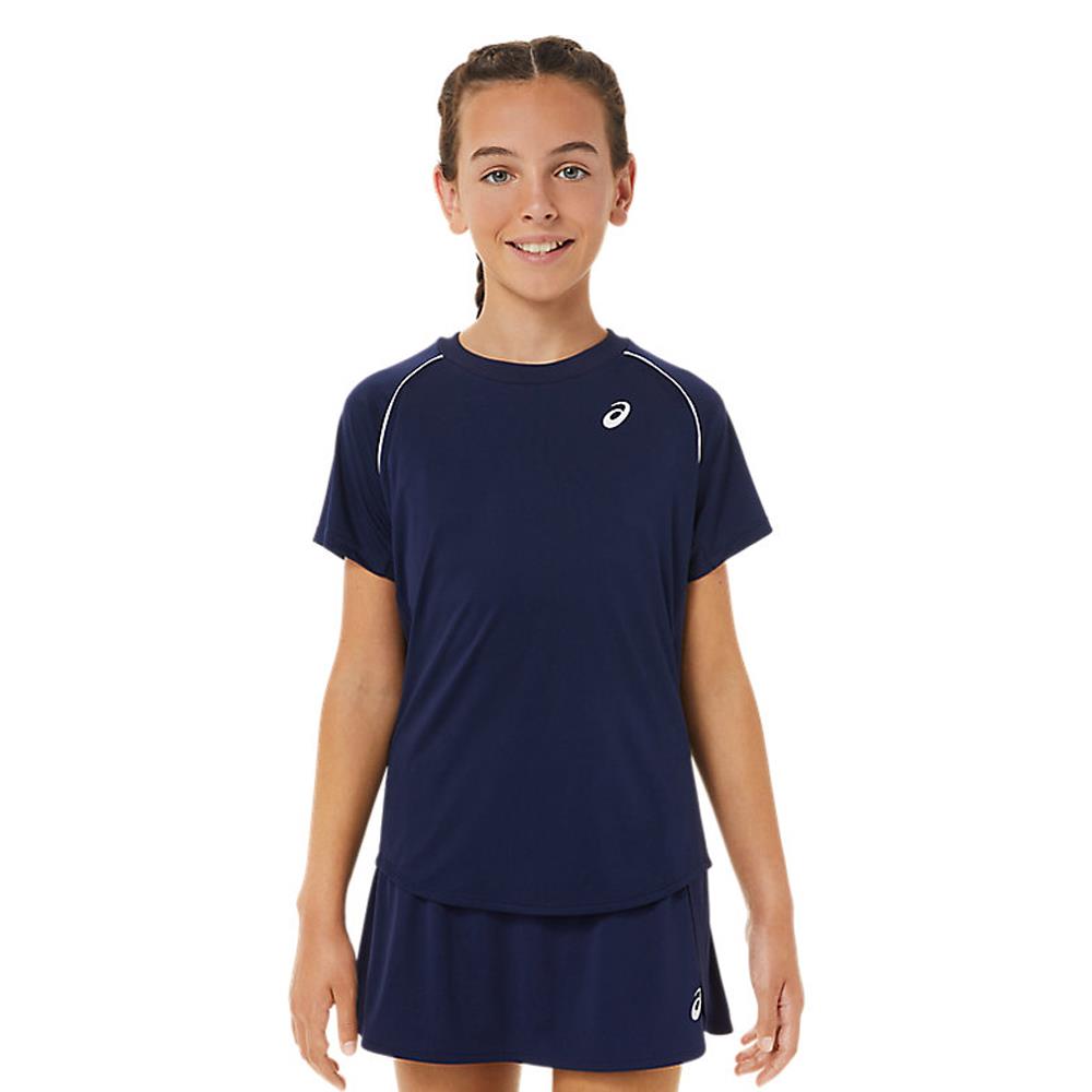 Asics Girls Tennis Short Sleeve - Peacoat、mySite、neckold