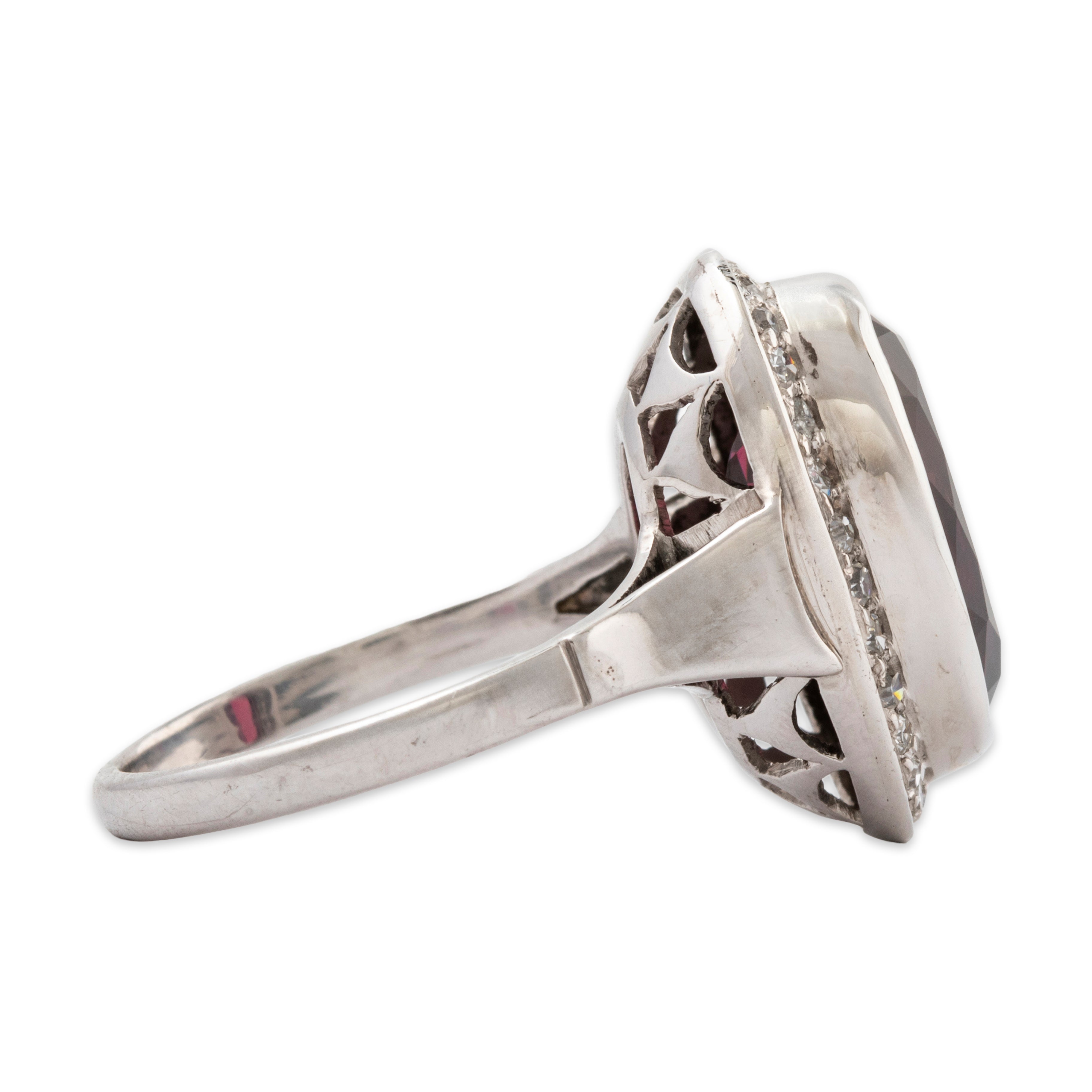 Large Vintage 14k White Gold 6.74ct Rhodolite Garnet diamond Halo Ring 9、mySite、hinf8tx79