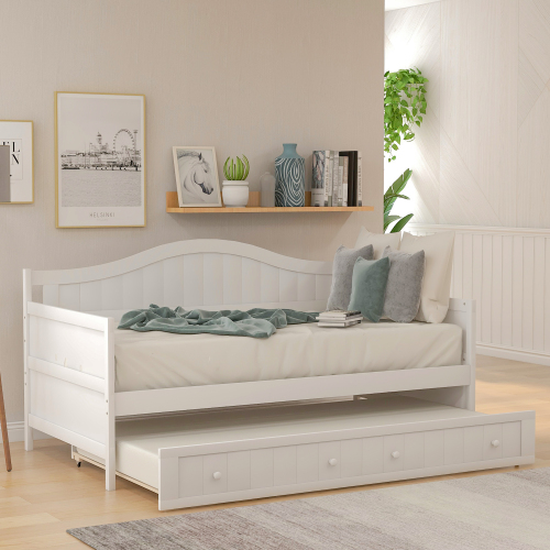Twin Wooden Daybed with 2 drawers, Sofa Bed for Bedroom Living Room,No Box Spring Needed,White、、casual