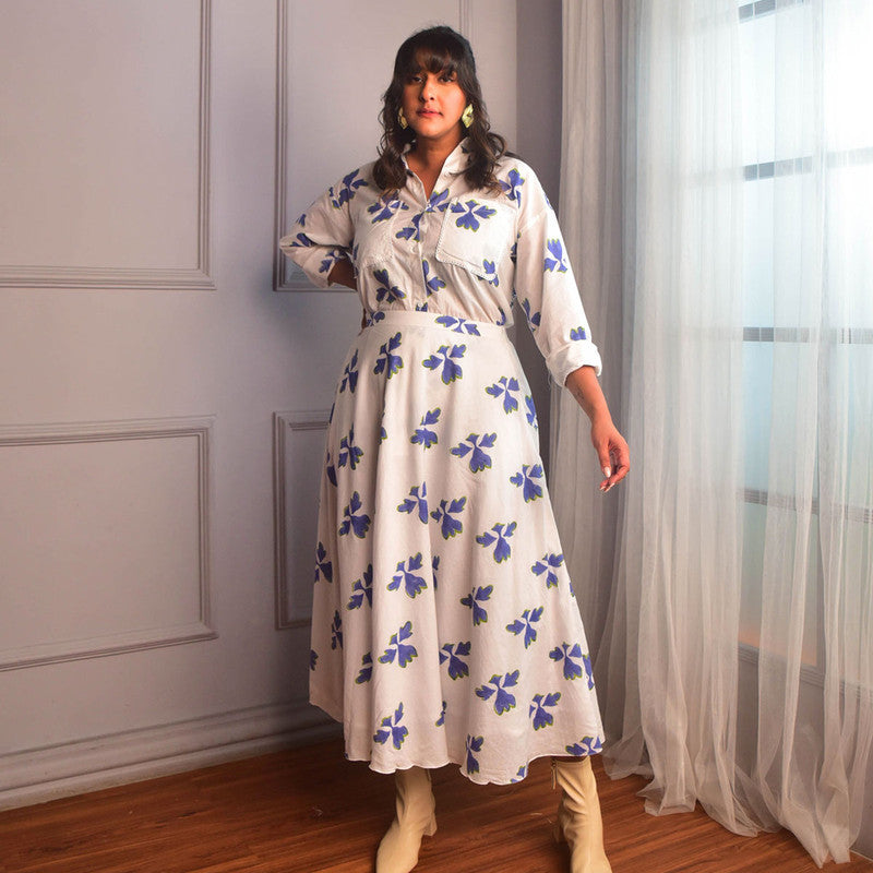 Cotton Co Ord Set For Women | Shirt & Skirt | Block Print | White、mySite、camillekostekn
