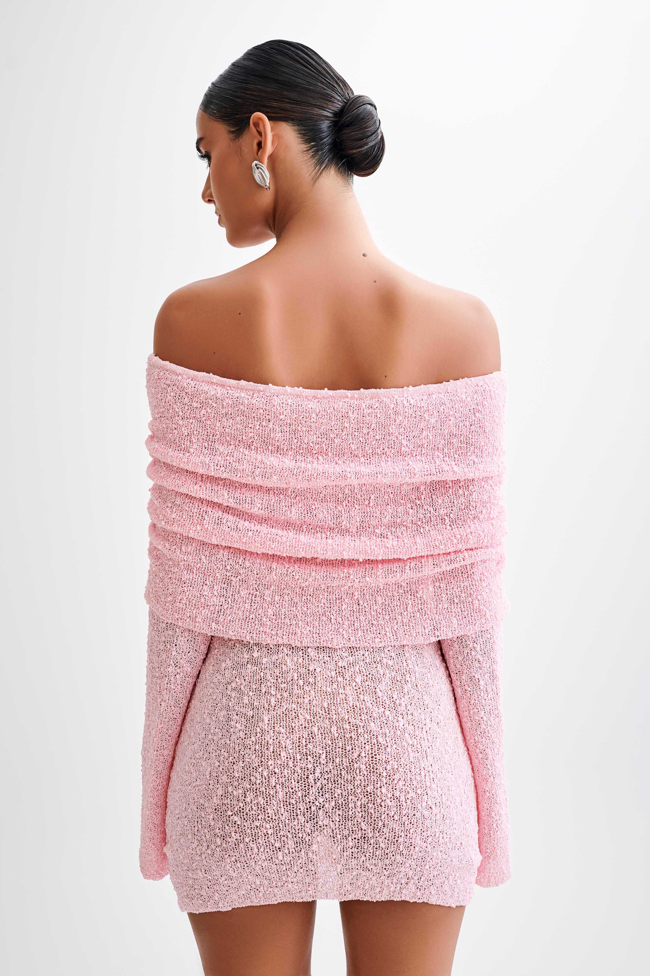 Marisol Off Shoulder Boucle Mini Dress - Baby Pink、mySite、solidvoid