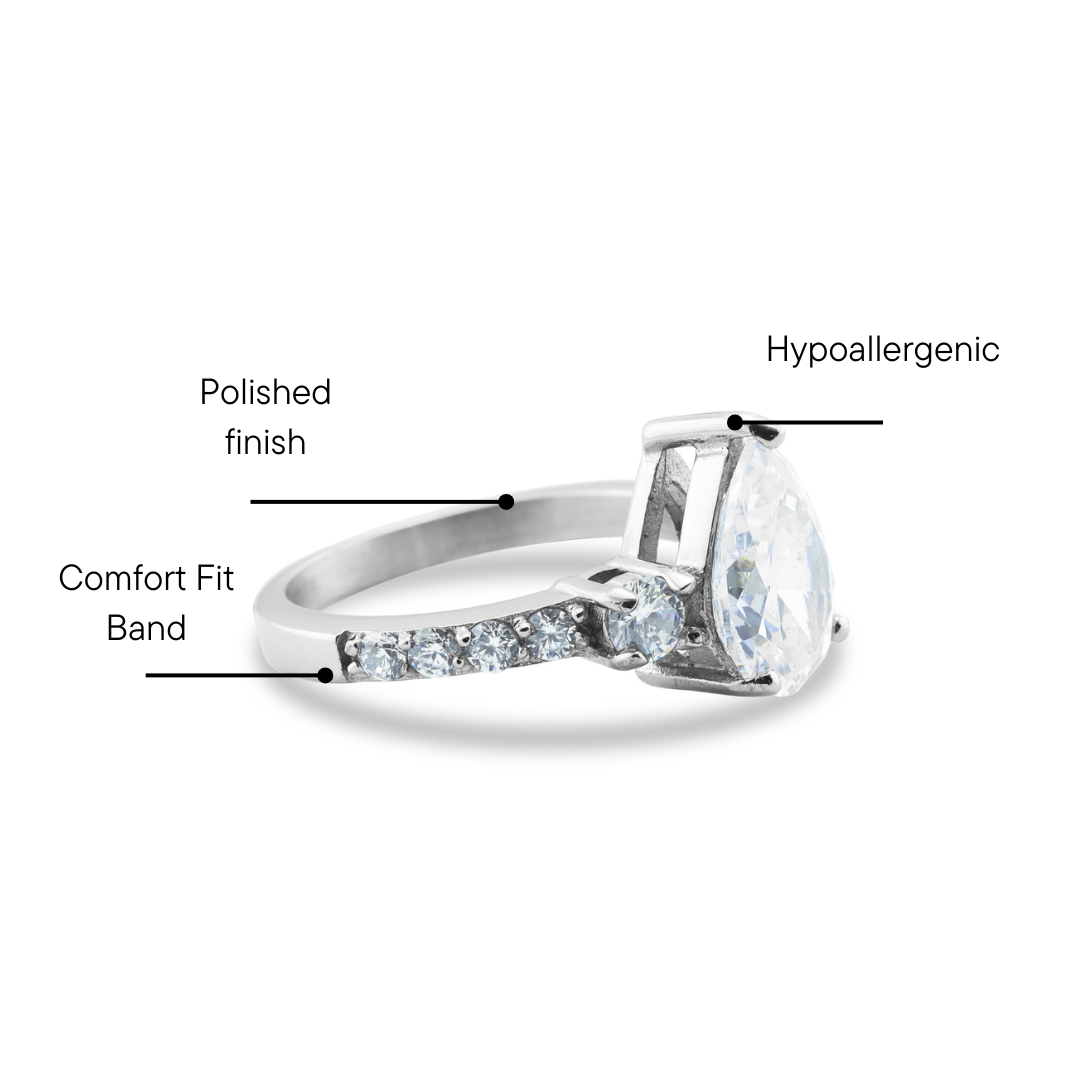 Stainless Steel CZ Teardrop Statement Ring / ZRJ9013、mySite、dreamappss