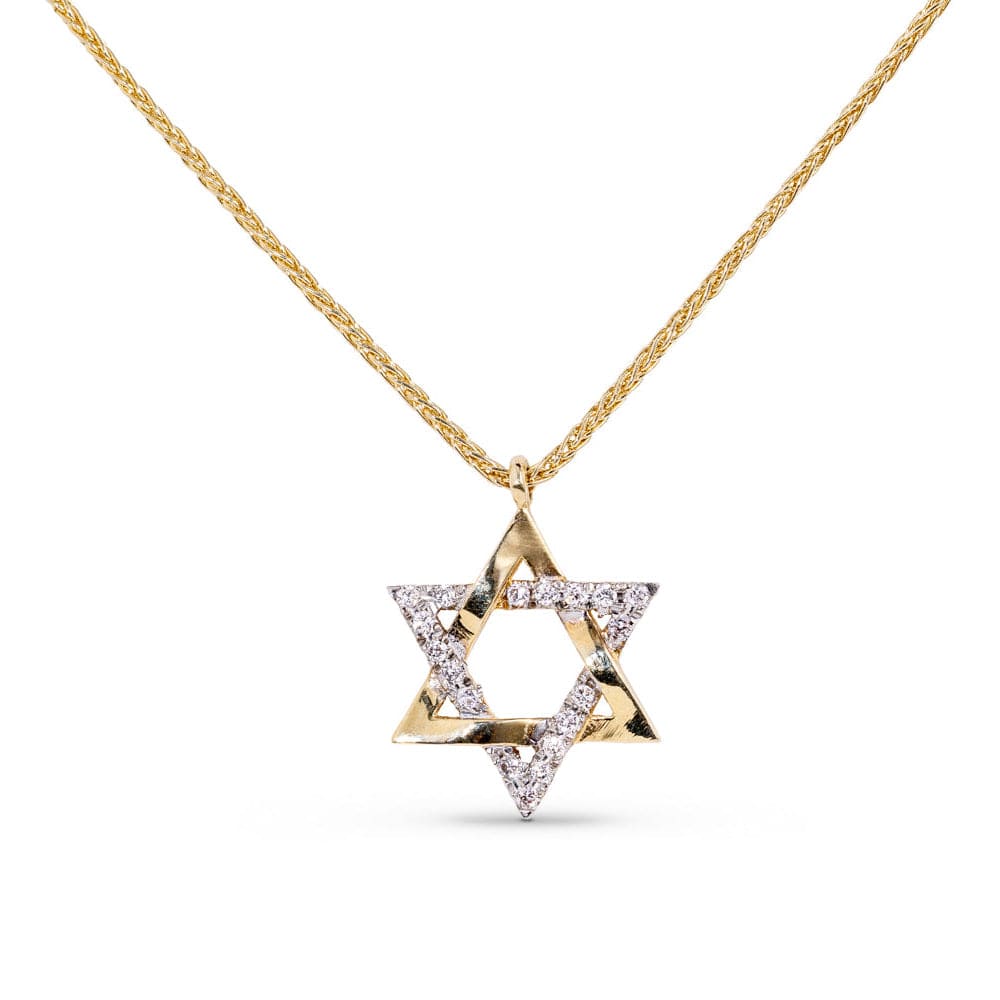 Star of David and Diamonds Intertwined Necklace by Israel Museum - 14k Gold、mySite、topwebapps