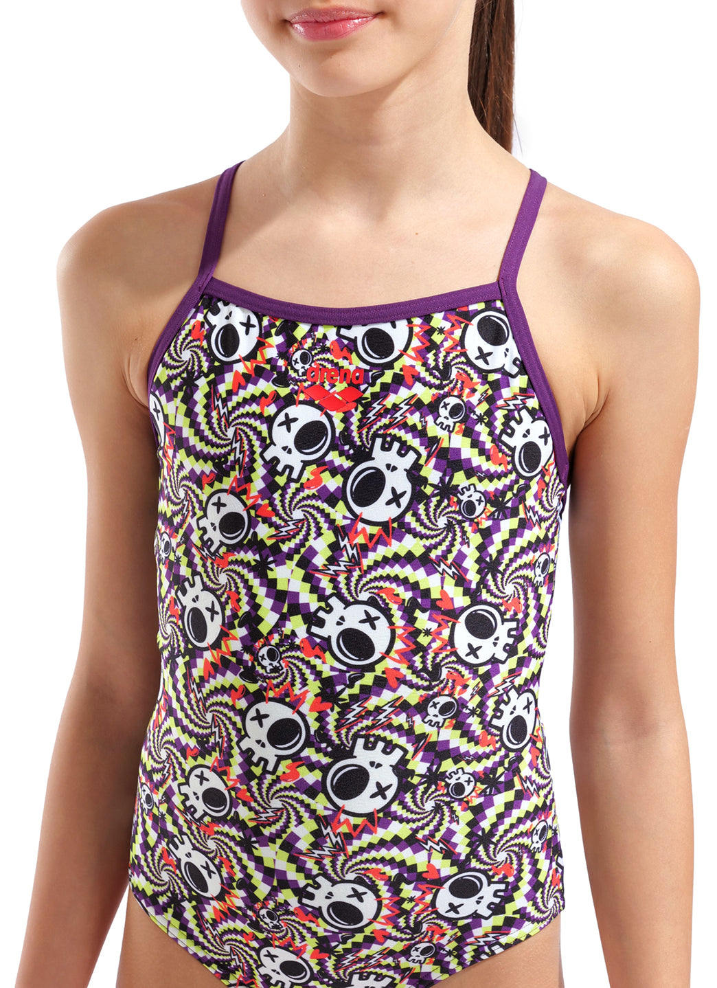 Arena Girls' Fun Skulls Lightdrop Back One Piece Swimsuit (Little Kid, Big Kid)、mySite、noshort