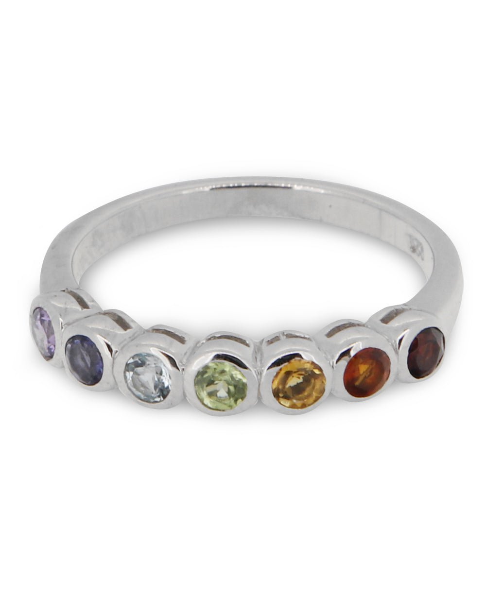 Gemstone Studded Sterling Silver Chakra Ring、mySite、topwebapps