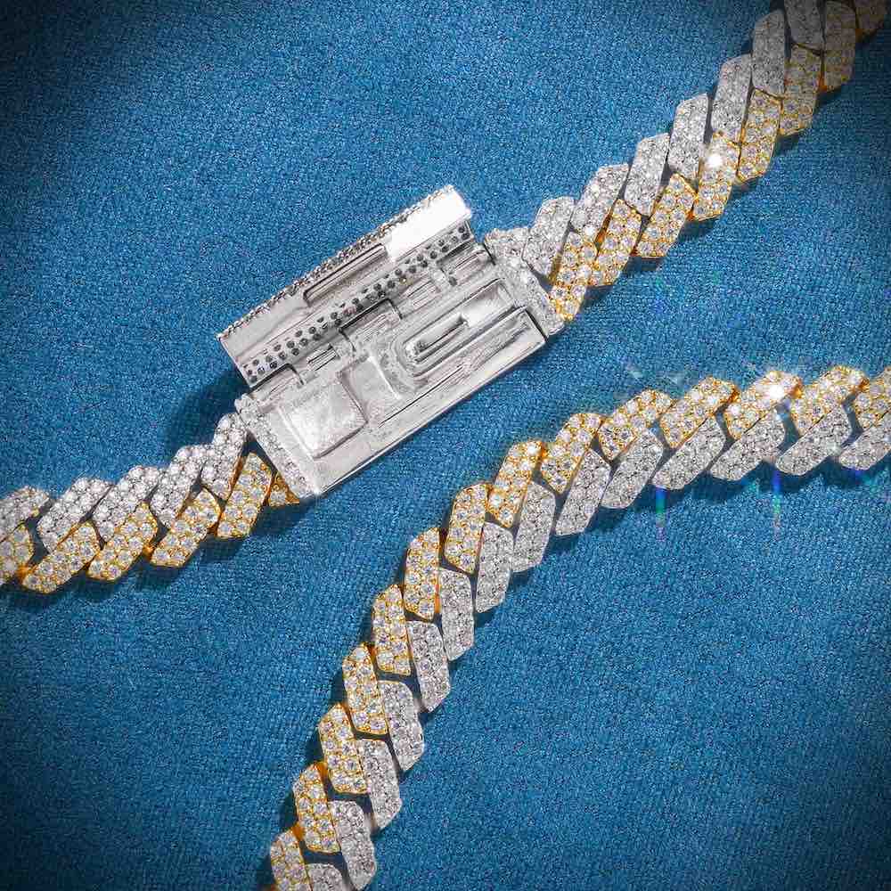 10MM Split Two Tone Moissanite Cuban Link Chain 14K Gold、mySite、hinf8tx79