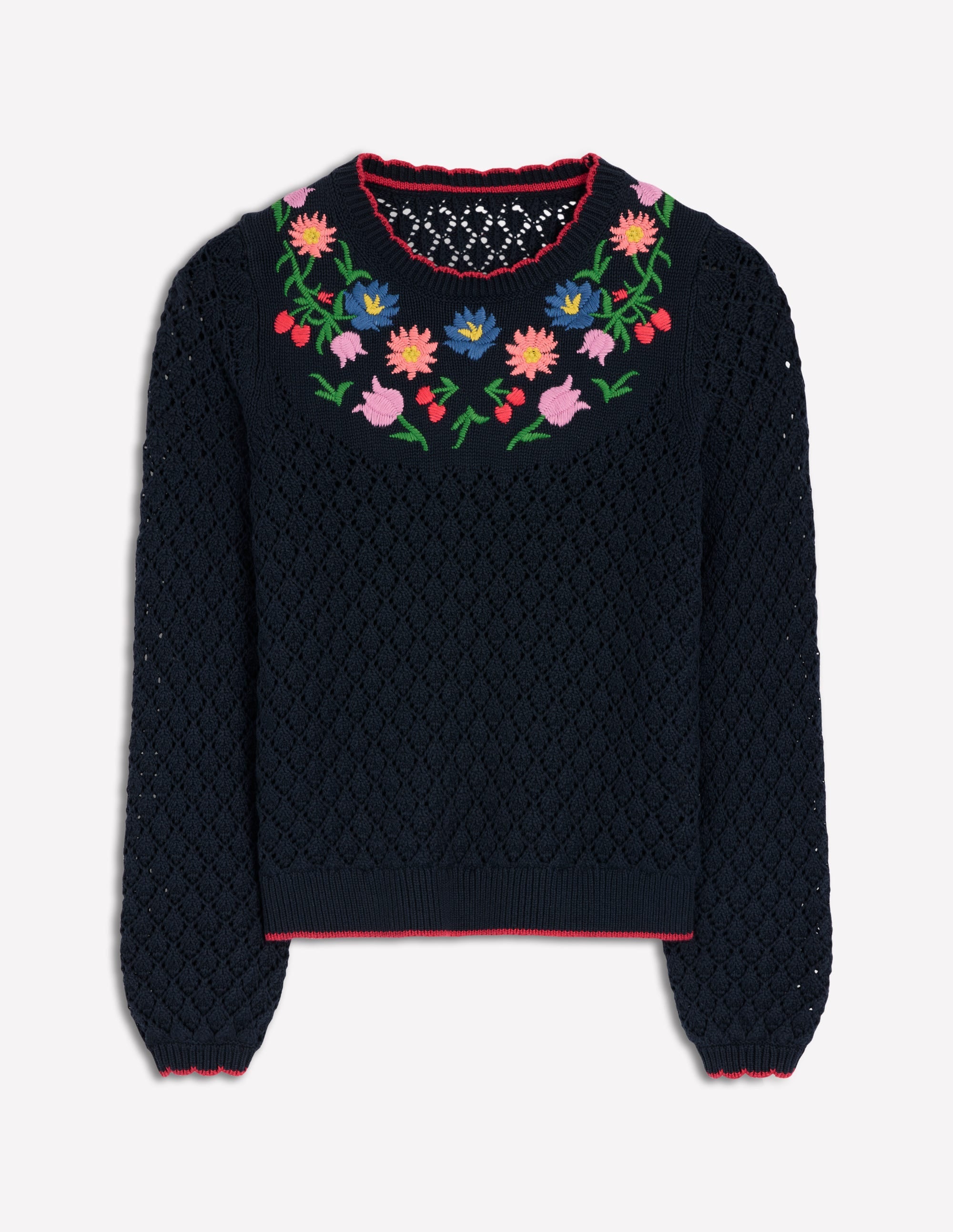  Embroidered Cotton Sweater-Navy、mySite、ashleygrahame