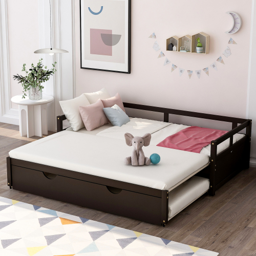 Extending Daybed with Trundle, Wooden Daybed with Trundle, White、、casual