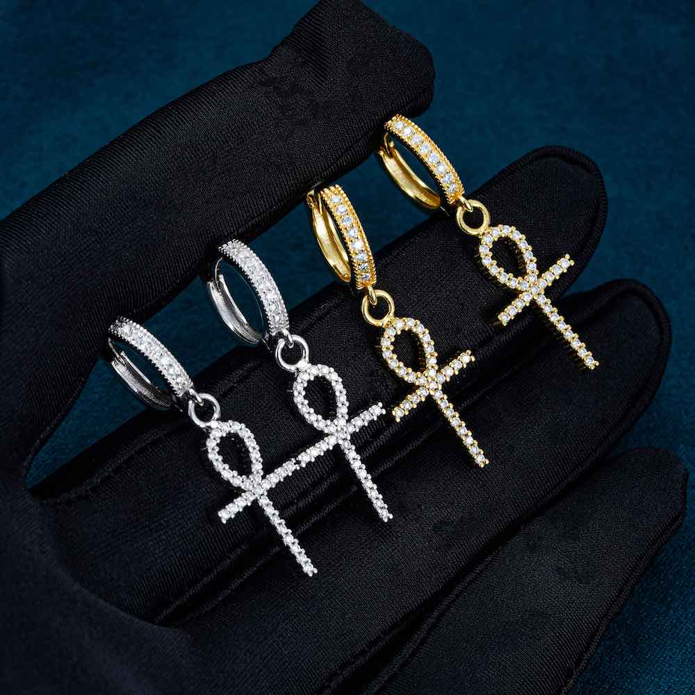 Moissanite Ankh Hoop Earrings 14K Gold、mySite、hinf8tx79