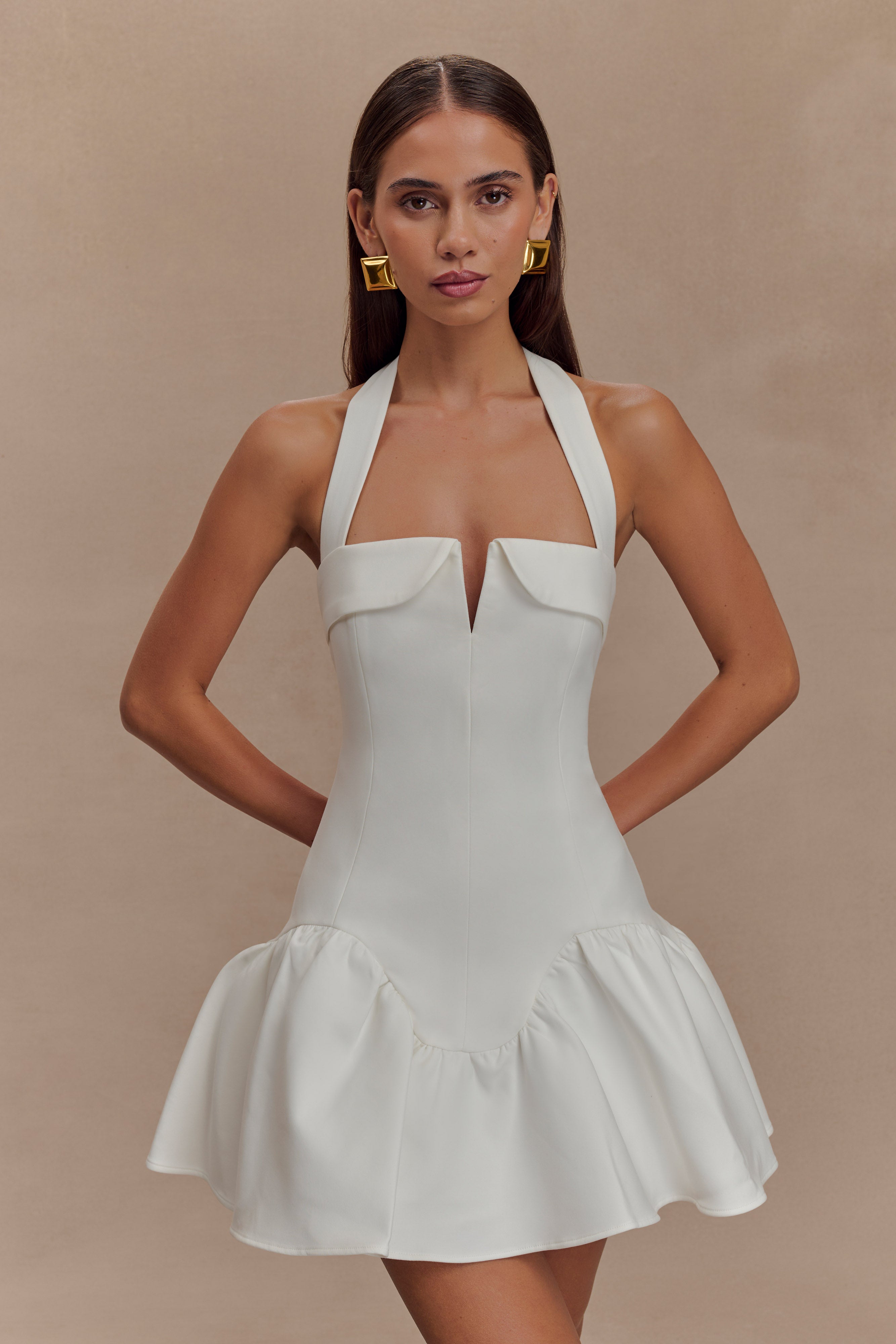 Calipso Halter Mini Dress - White、mySite、solidvoid