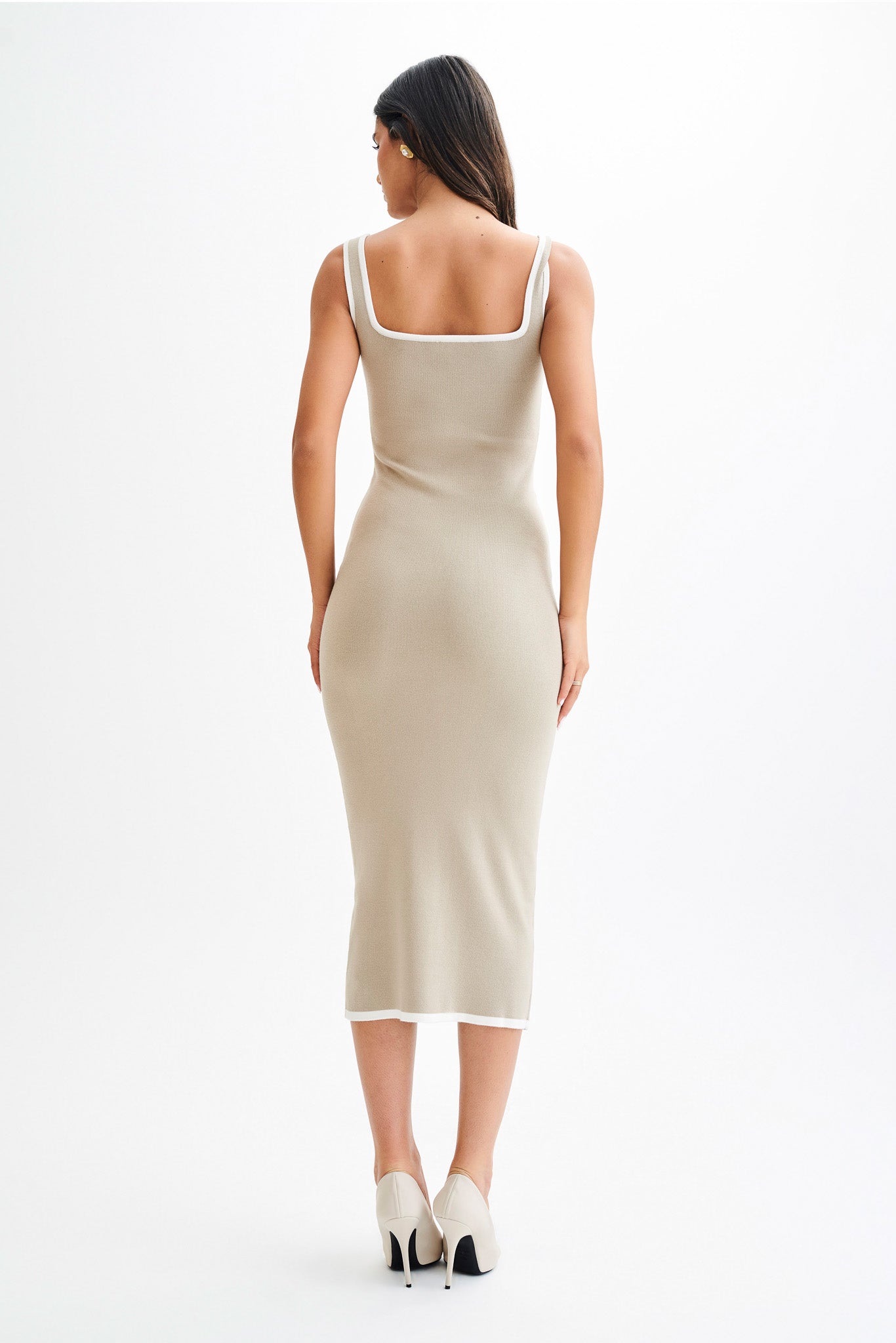 Eimear Contrast Knit Midi Dress - Taupe & Ivory、mySite、solidvoid