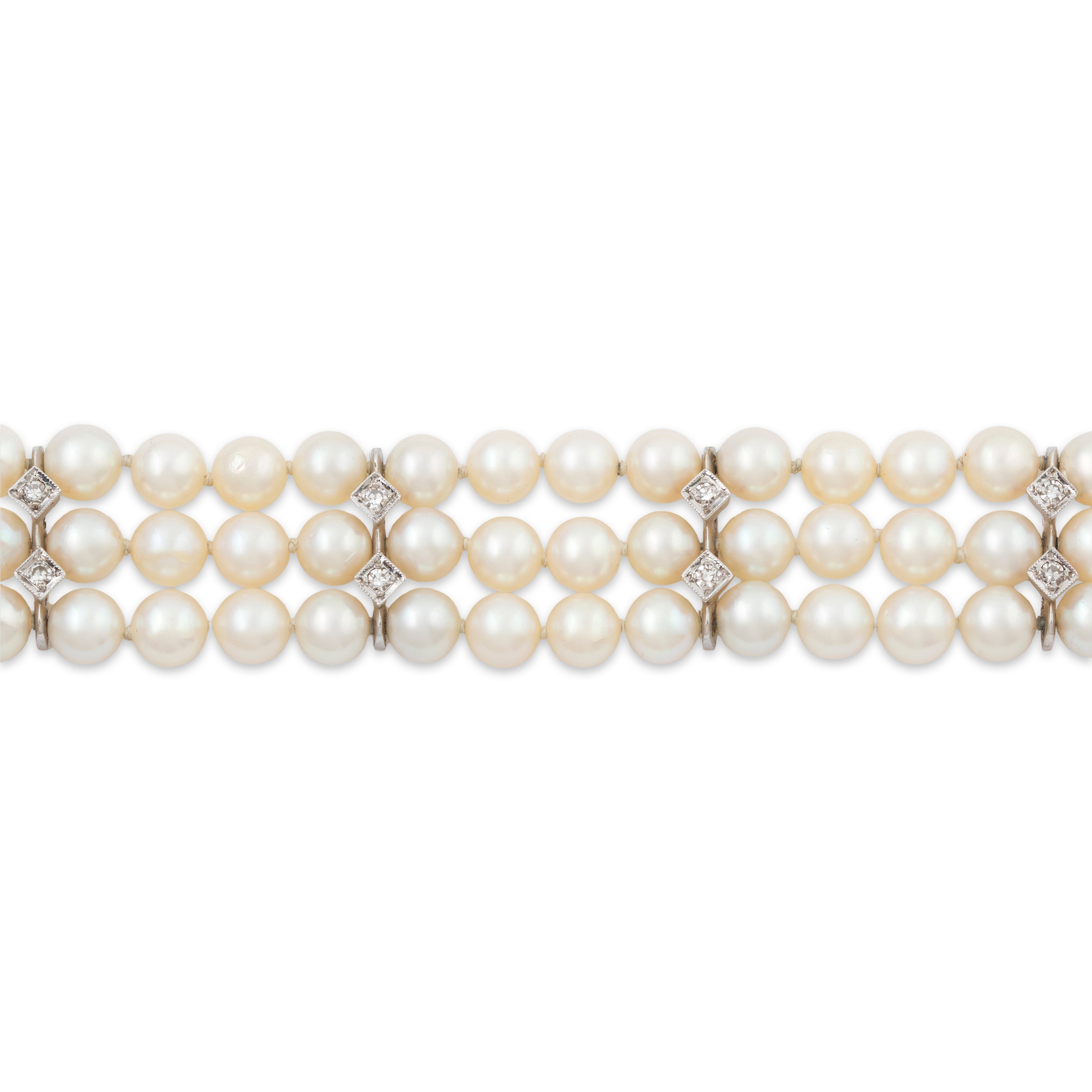 Vintage 14k White Gold Pearl .748cttw Diamond Triple Strand Bracelet 6.25、mySite、hinf8tx79