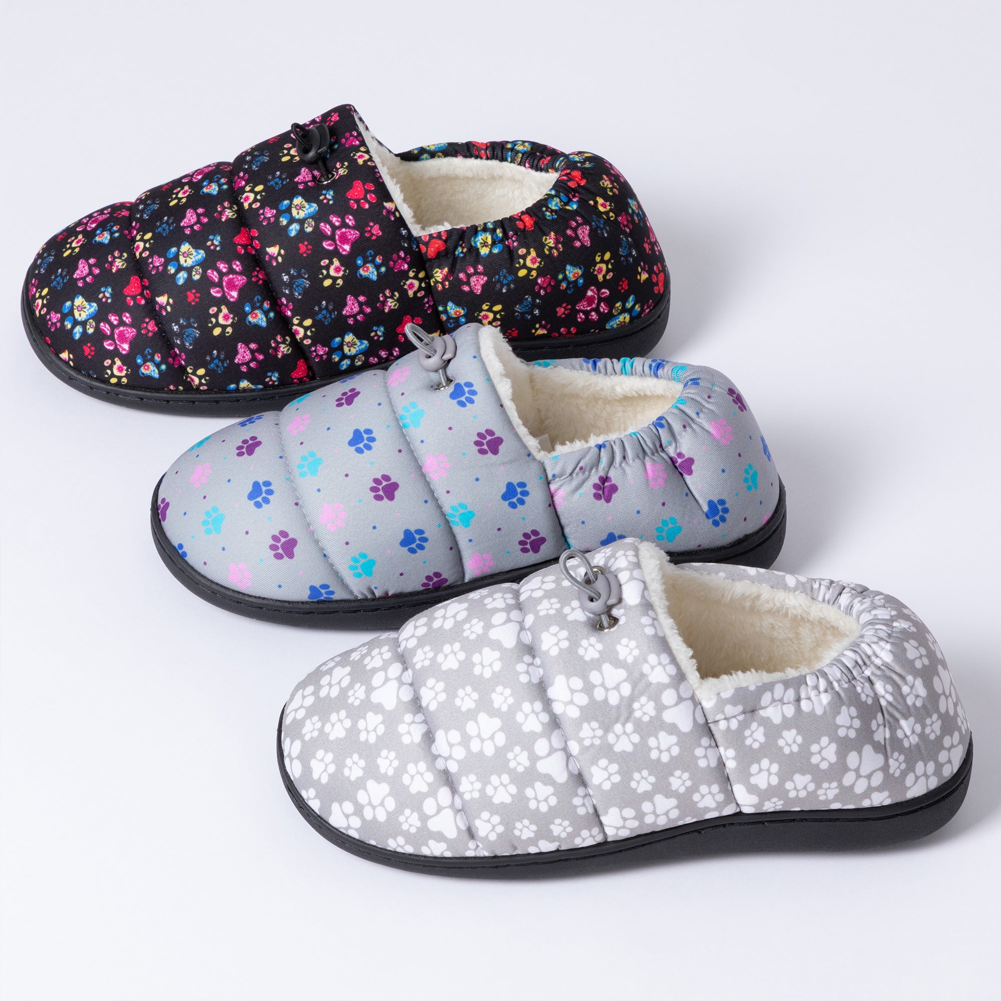 Paw Print Puffy Fleece-Lined Slippers with Toggle、mySite、camillekostekn