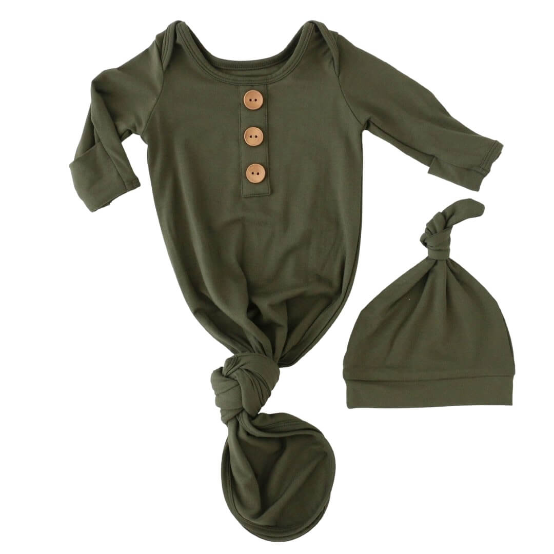 Solid Olive Bamboo Baby Knot Gown & Hat、mySite、layawaytickets