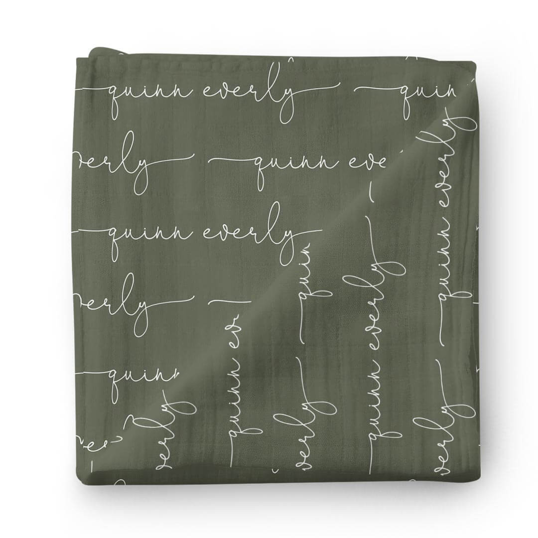  Personalized Olive Baby Name Swaddle Blanket - Script、mySite、layawaytickets