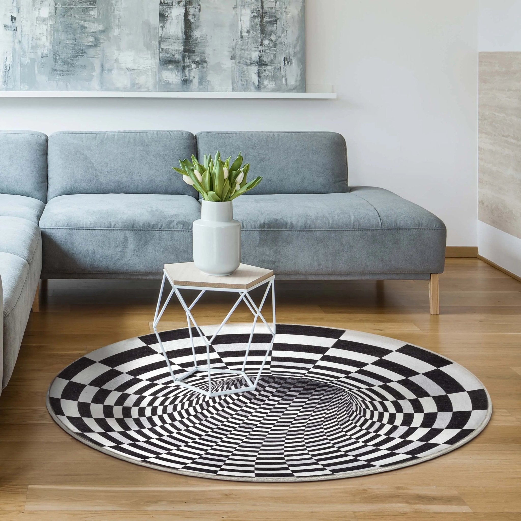 Vortex 3D Bottomless Hole Black Ivory Area Flat-Weave Rug、mySite、gigharbornorthrealestate