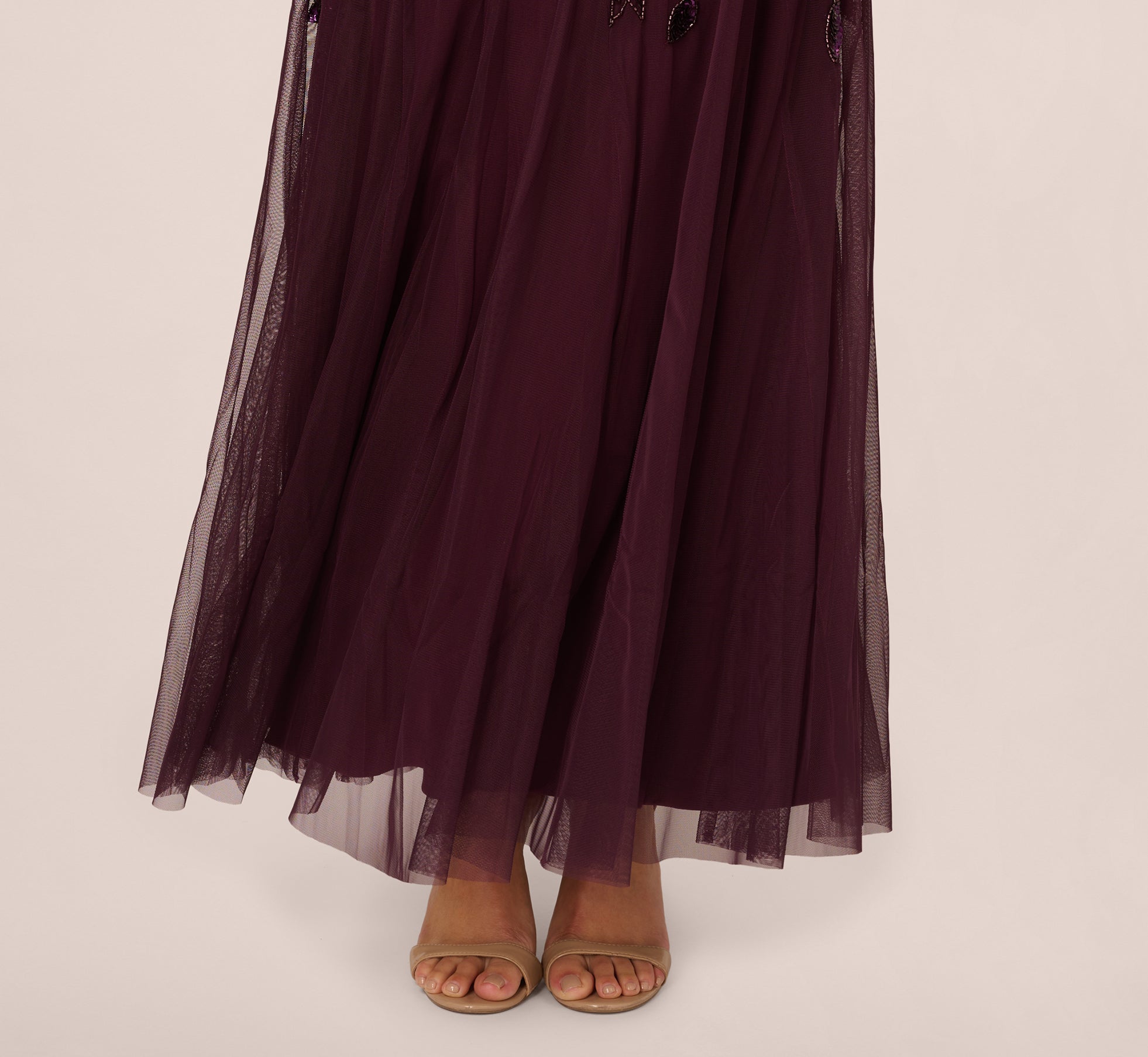 Hand Beaded Short Sleeve Floral Godet Gown In Night Plum、mySite、solidvoid