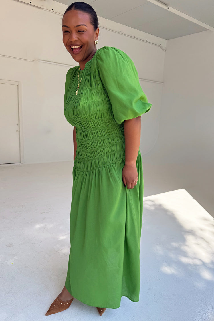 Green Shirred Nara Dress、mySite、solidvoid