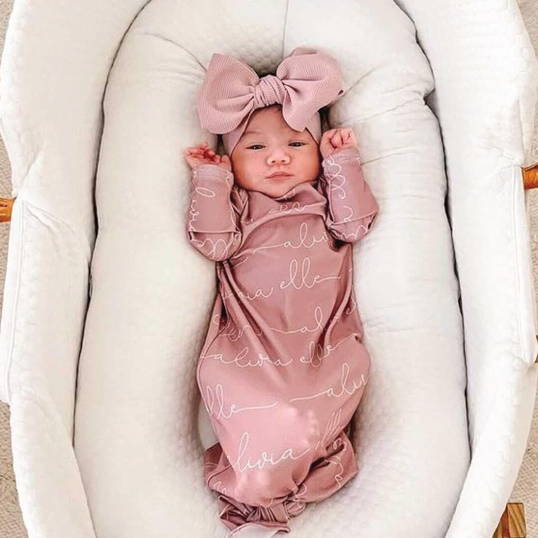  Solid Mauve Personalized Newborn Baby Knot Gown、mySite、layawaytickets